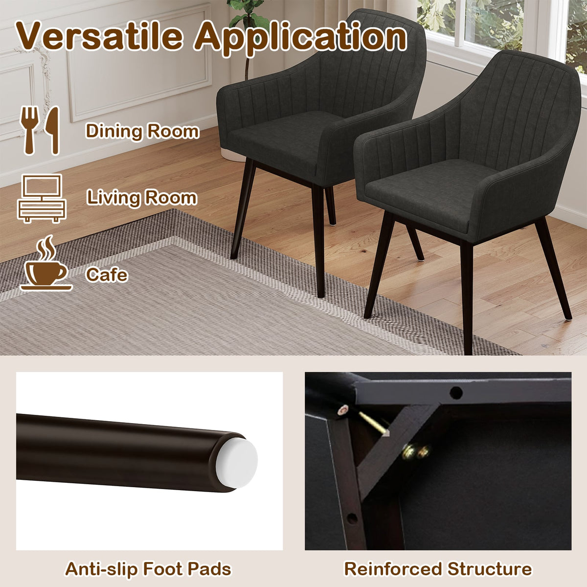 Dining Chairs Set of 2 Upholstered Accent Chairs with Comfy Padded Backrest and Seat-Black-Dining Chairs-DECOROLALA