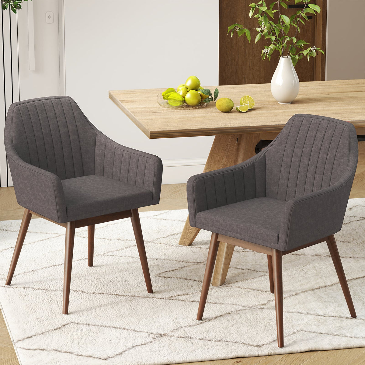 Dining Chairs Set of 2 Upholstered Accent Chairs with Comfy Padded Backrest and Seat-Gray-Dining Chairs-DECOROLALA