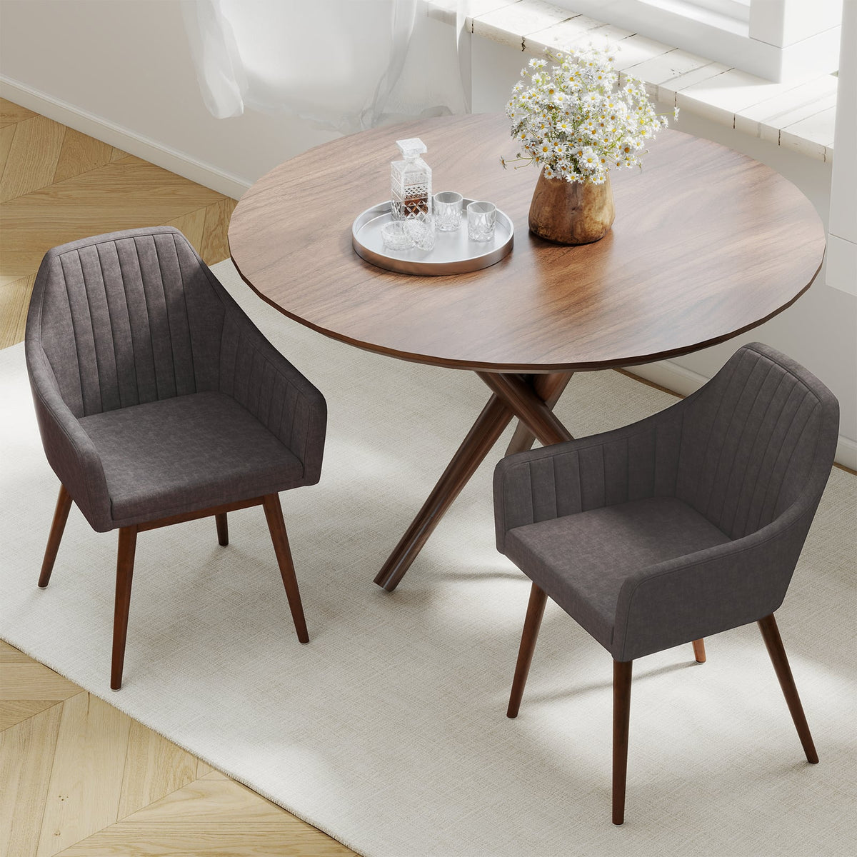 Dining Chairs Set of 2 Upholstered Accent Chairs with Comfy Padded Backrest and Seat-Gray-Dining Chairs-DECOROLALA