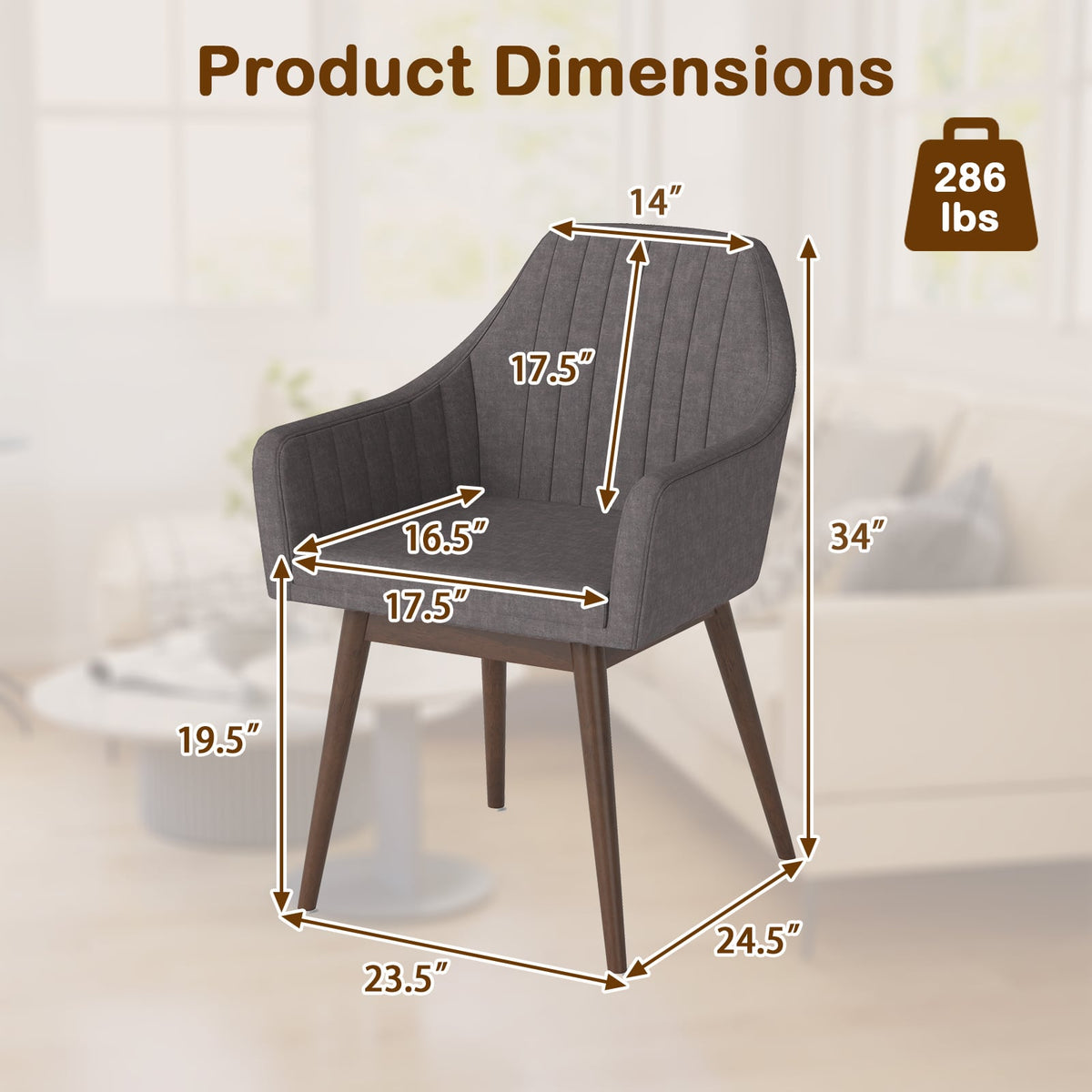 Dining Chairs Set of 2 Upholstered Accent Chairs with Comfy Padded Backrest and Seat-Gray-Dining Chairs-DECOROLALA