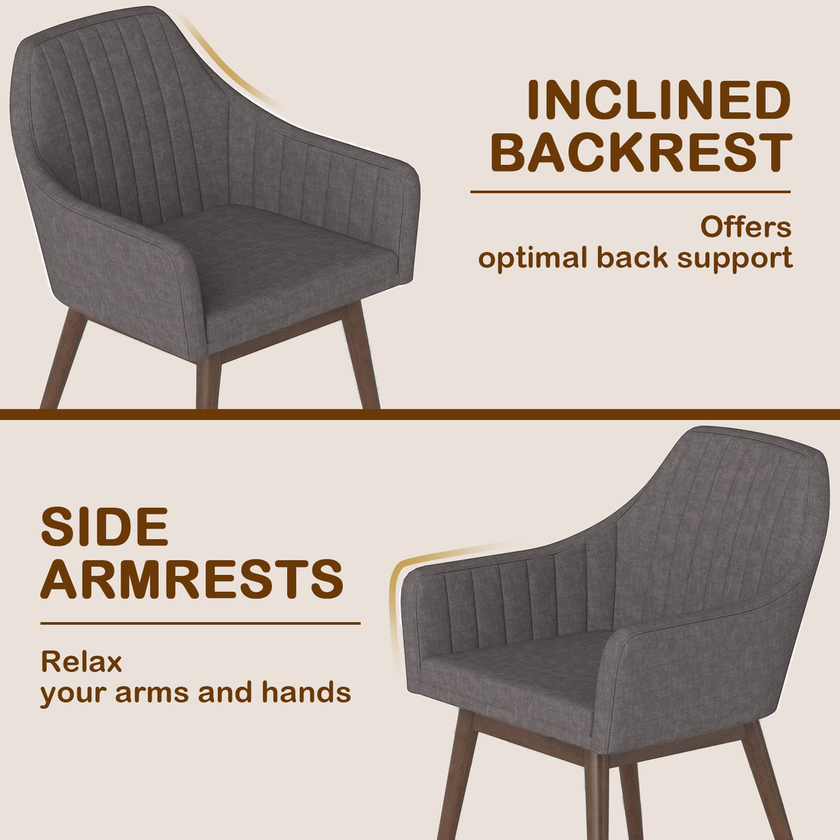 Dining Chairs Set of 2 Upholstered Accent Chairs with Comfy Padded Backrest and Seat-Gray-Dining Chairs-DECOROLALA