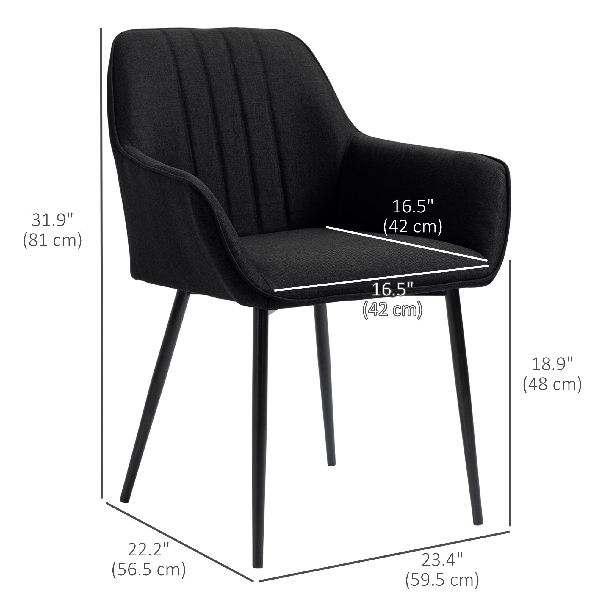 Dining Chairs Set of 2 Upholstered Linen Black-DECOROLALA