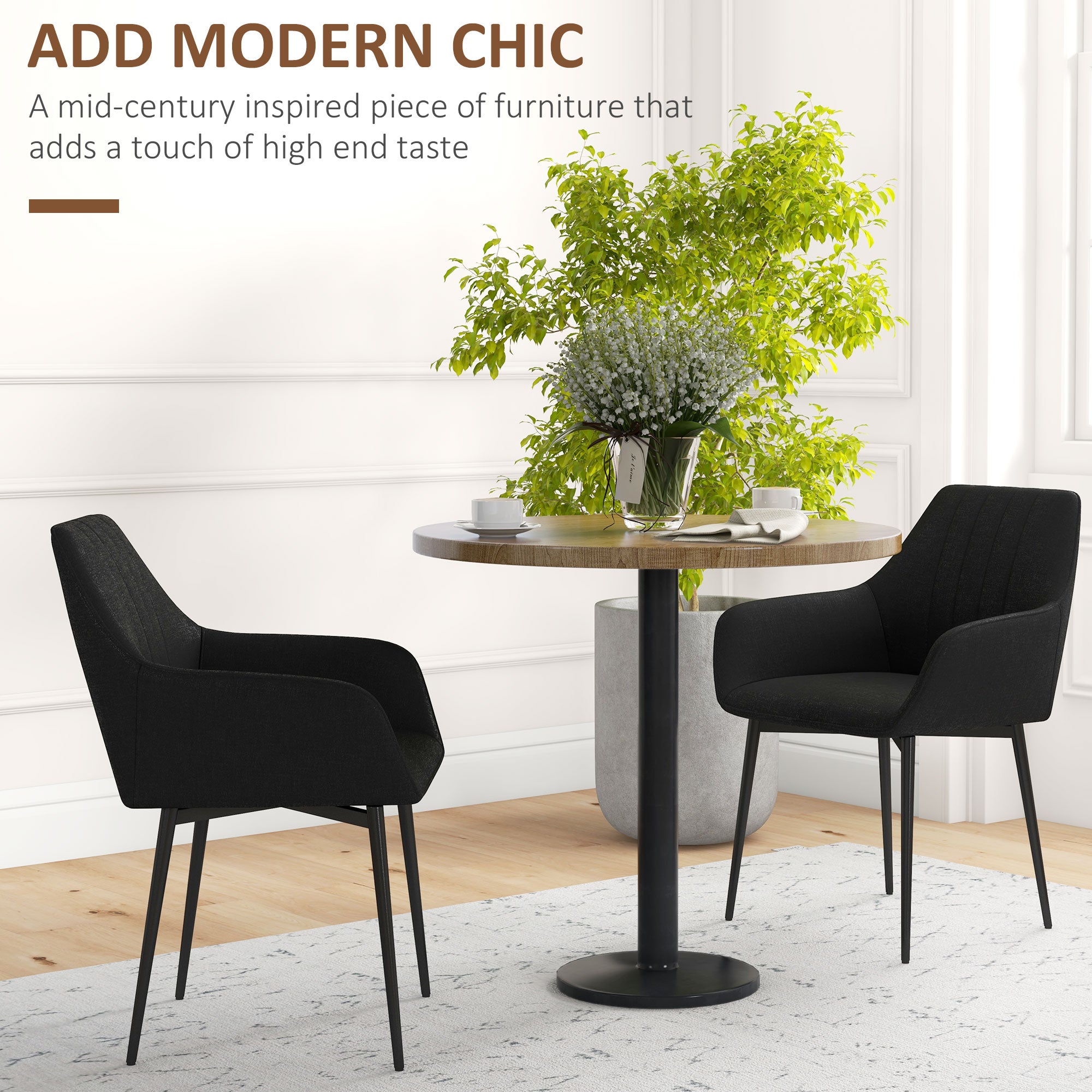 Dining Chairs Set of 2 Upholstered Linen Black-DECOROLALA