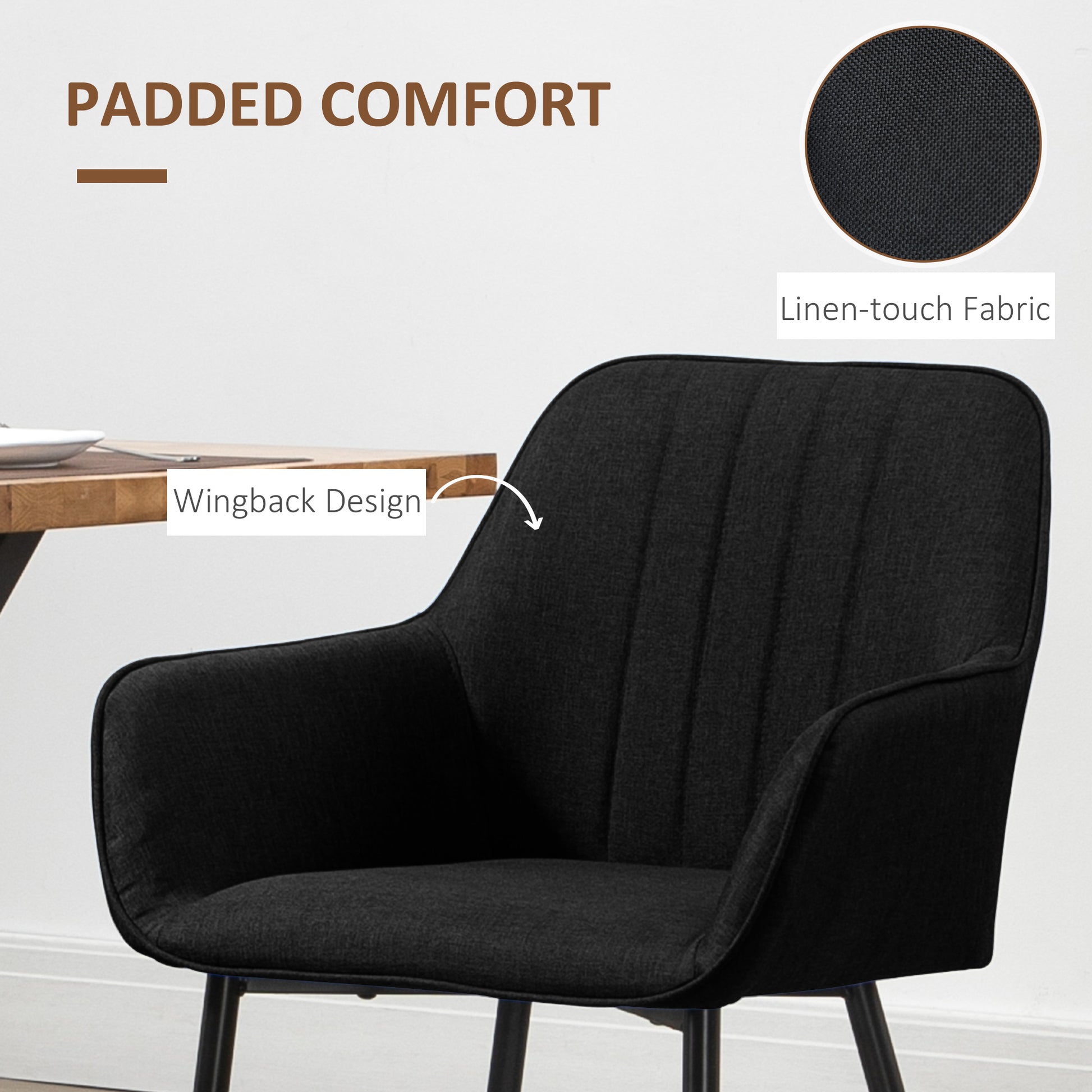 Dining Chairs Set of 2 Upholstered Linen Black-DECOROLALA
