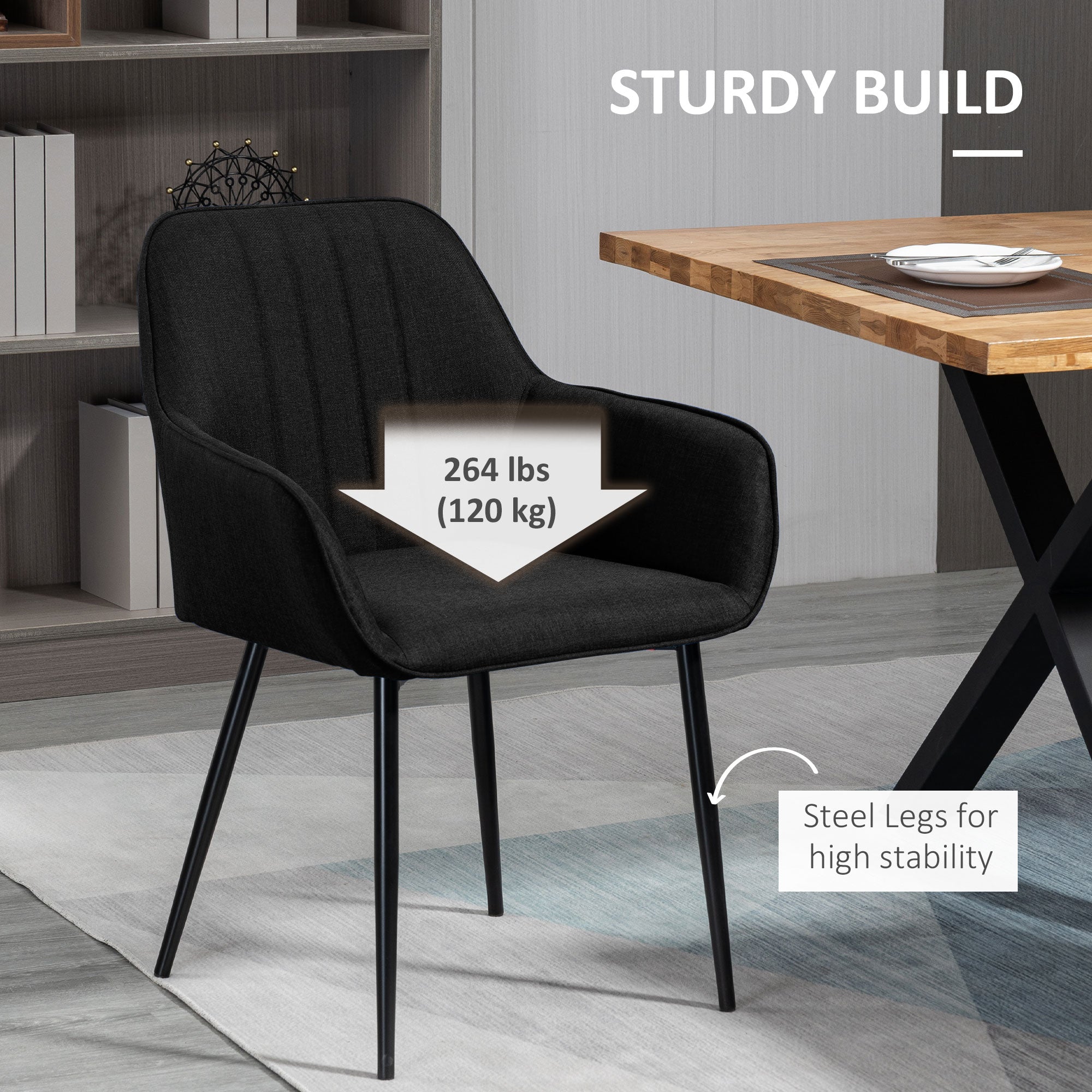 Dining Chairs Set of 2 Upholstered Linen Black-DECOROLALA