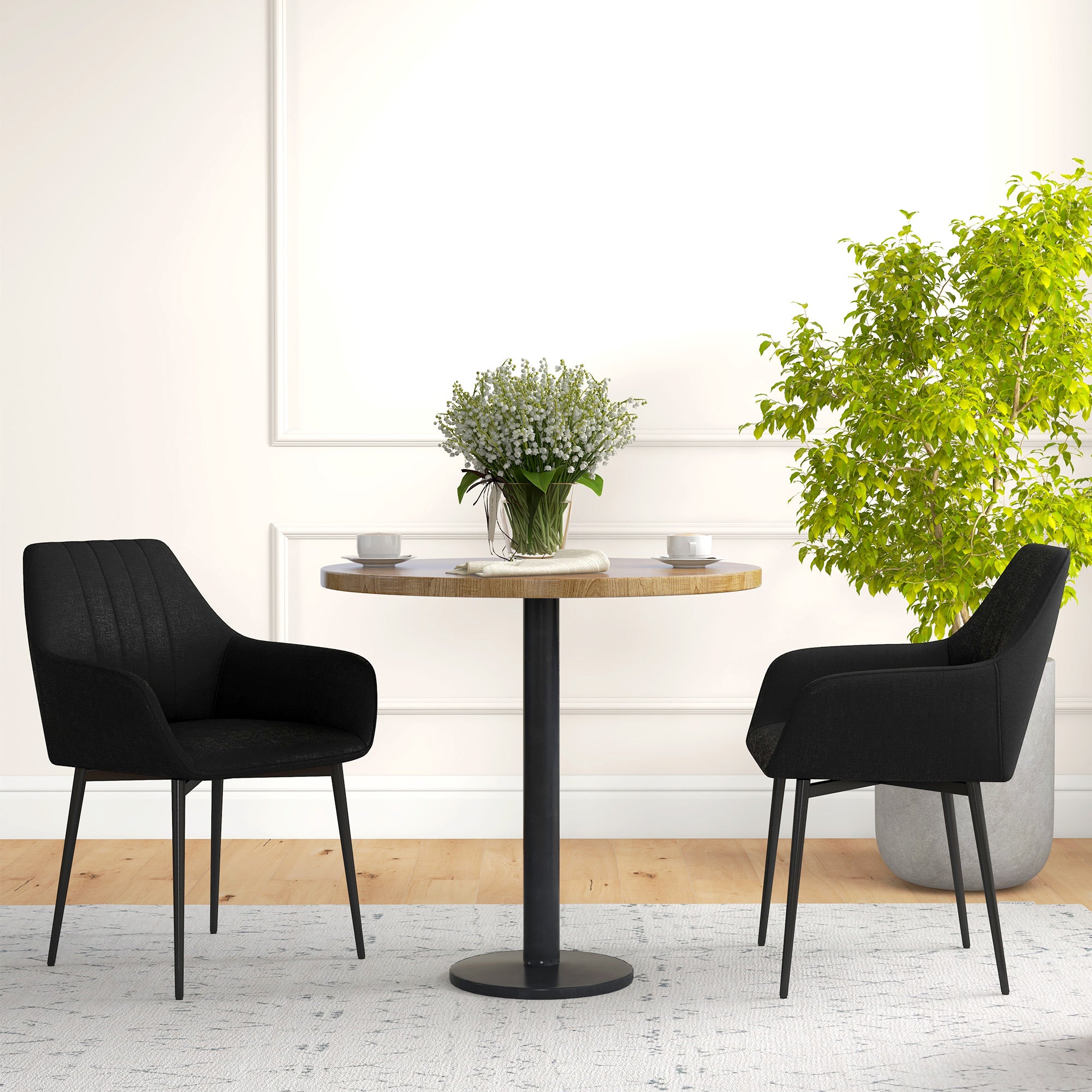 Dining Chairs Set of 2 Upholstered Linen Black-DECOROLALA