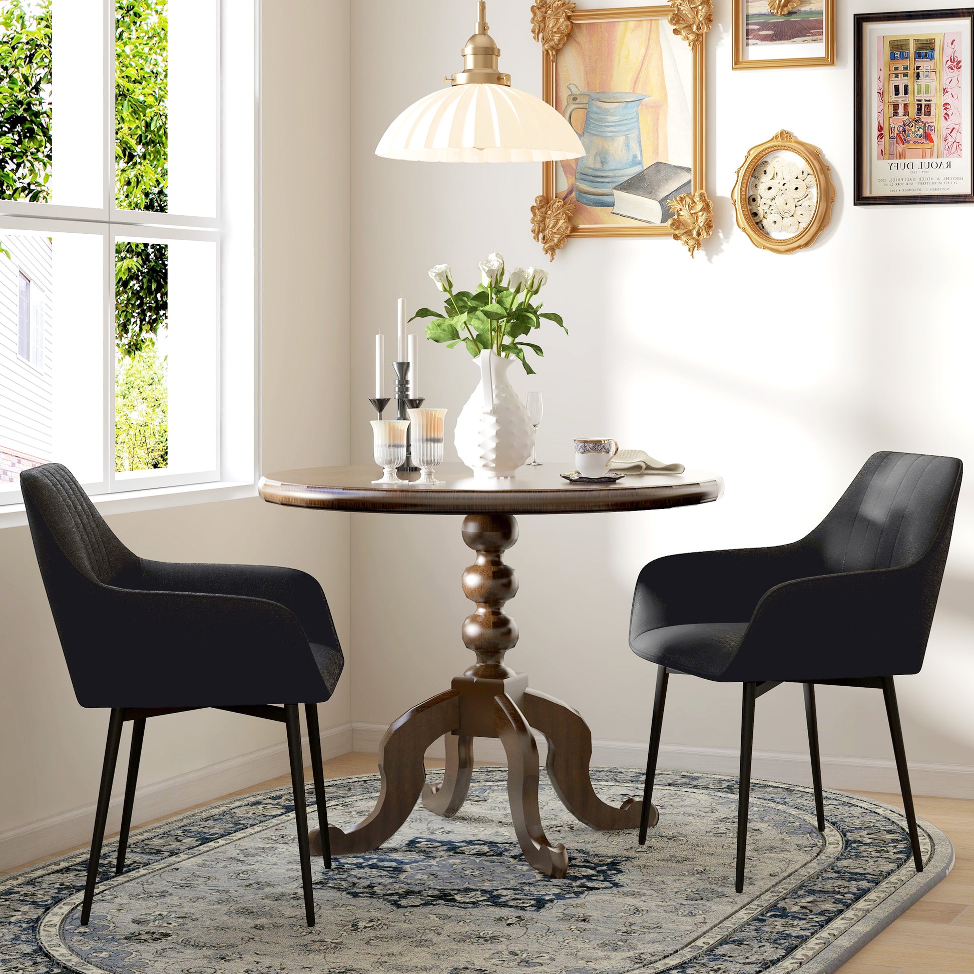 Dining Chairs Set of 2 Upholstered Linen Black-DECOROLALA