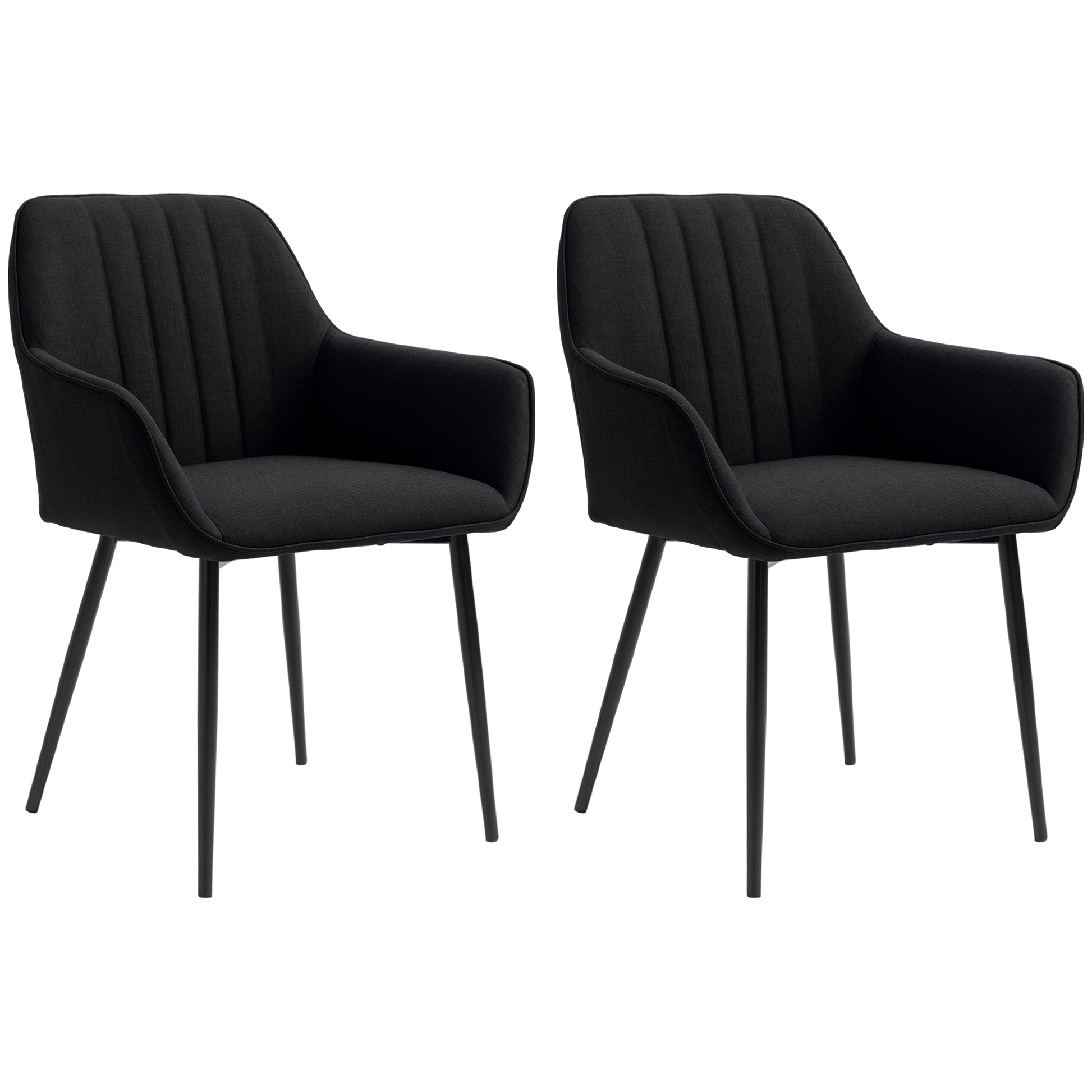 Dining Chairs Set of 2 Upholstered Linen Black-DECOROLALA