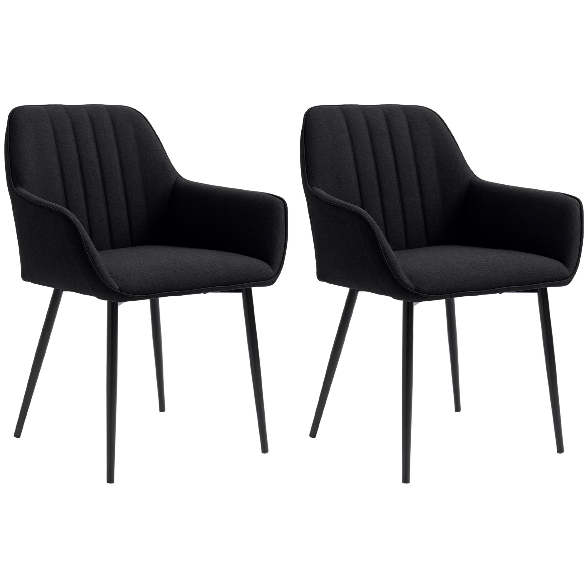 Dining Chairs Set of 2 Upholstered Linen Black-DECOROLALA