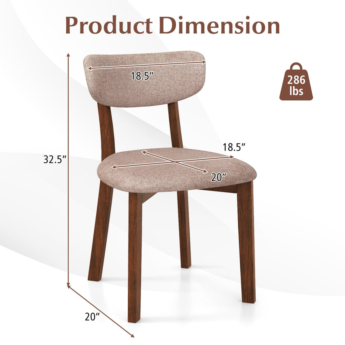 Dining Chairs Set of 2 Upholstered Mid-Back Chairs with Solid Rubber Wood Frame-Beige-Dining Chairs-DECOROLALA