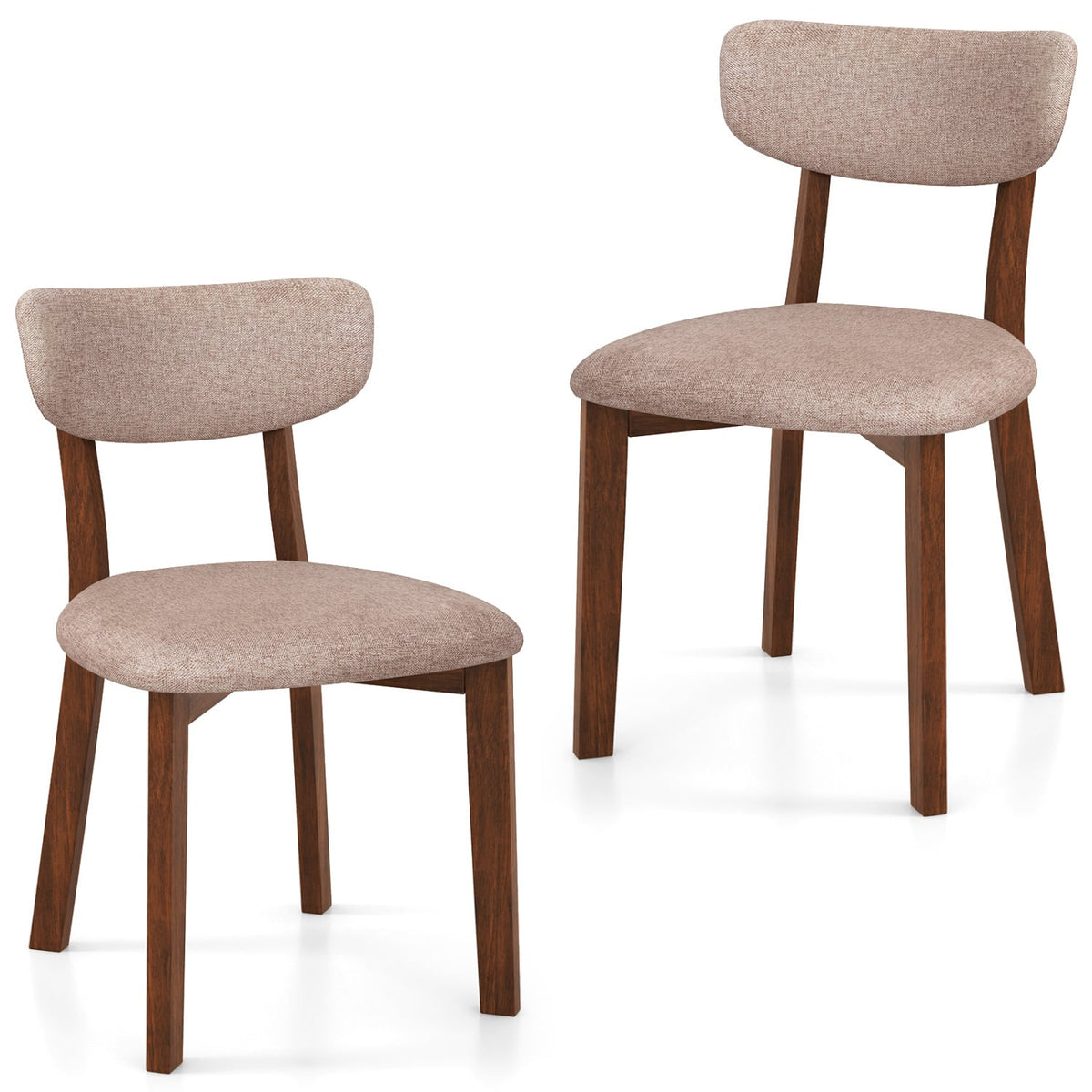 Dining Chairs Set of 2 Upholstered Mid-Back Chairs with Solid Rubber Wood Frame-Beige-Dining Chairs-DECOROLALA