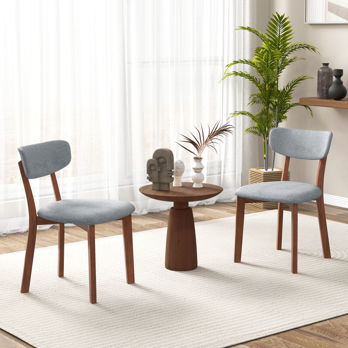 Dining Chairs Set of 2 Upholstered Mid-Back Chairs with Solid Rubber Wood Frame-Gray-Dining Chairs-DECOROLALA