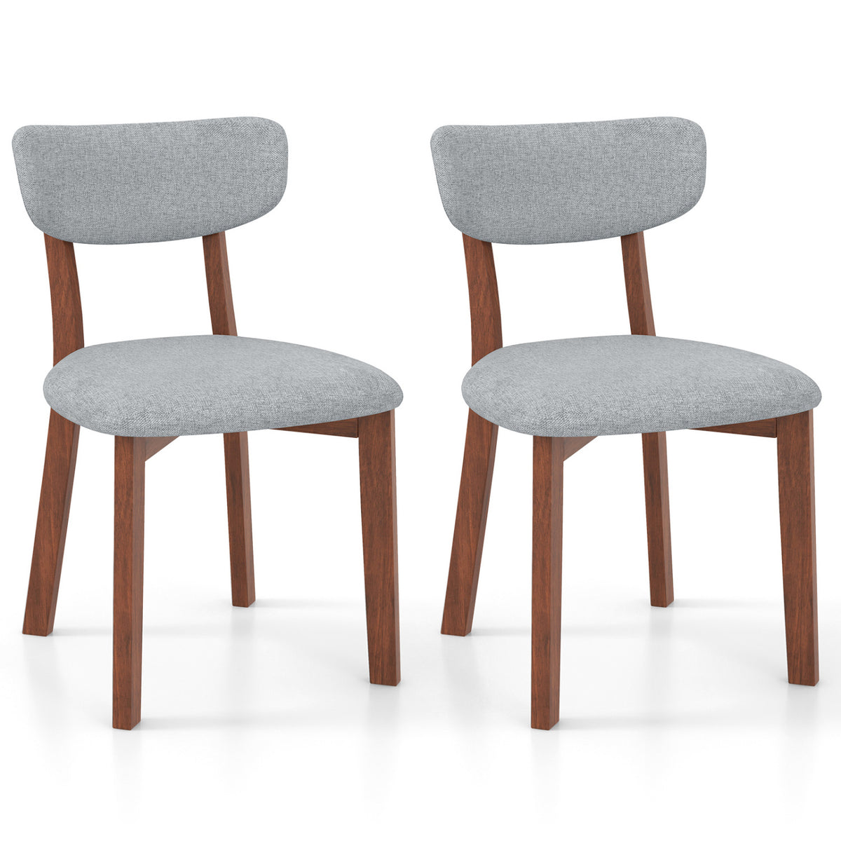 Dining Chairs Set of 2 Upholstered Mid-Back Chairs with Solid Rubber Wood Frame-Gray-Dining Chairs-DECOROLALA