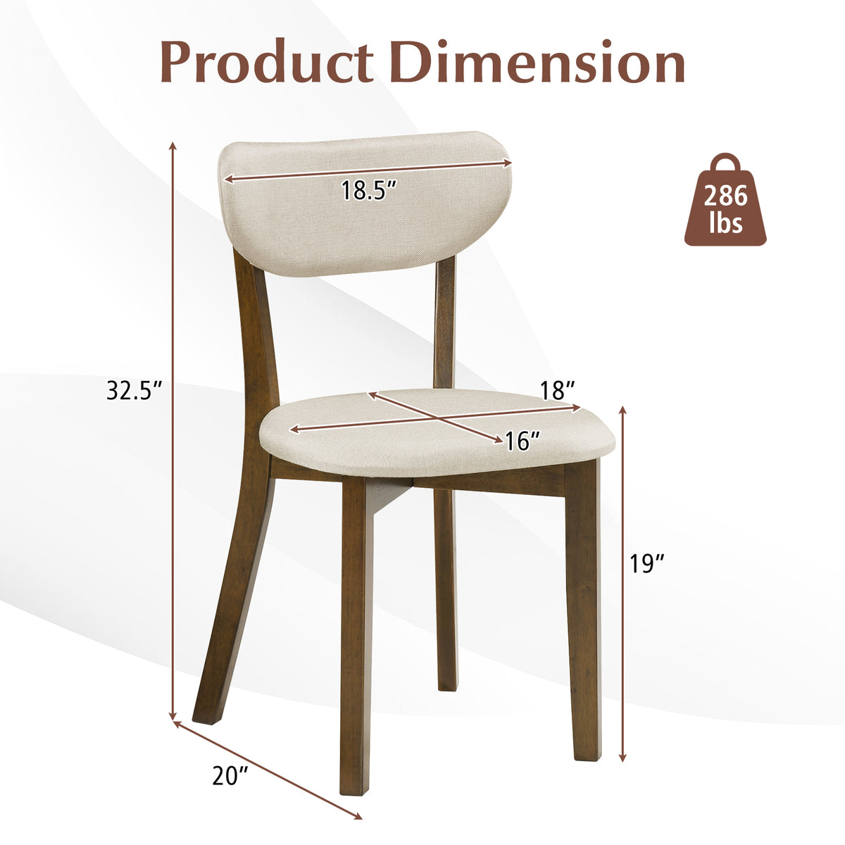 Dining Chairs Set of 2 Upholstered Mid-Back Chairs with Solid Rubber Wood Frame-White-Dining Chairs-DECOROLALA