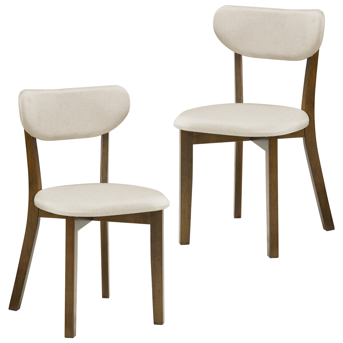 Dining Chairs Set of 2 Upholstered Mid-Back Chairs with Solid Rubber Wood Frame-White-Dining Chairs-DECOROLALA