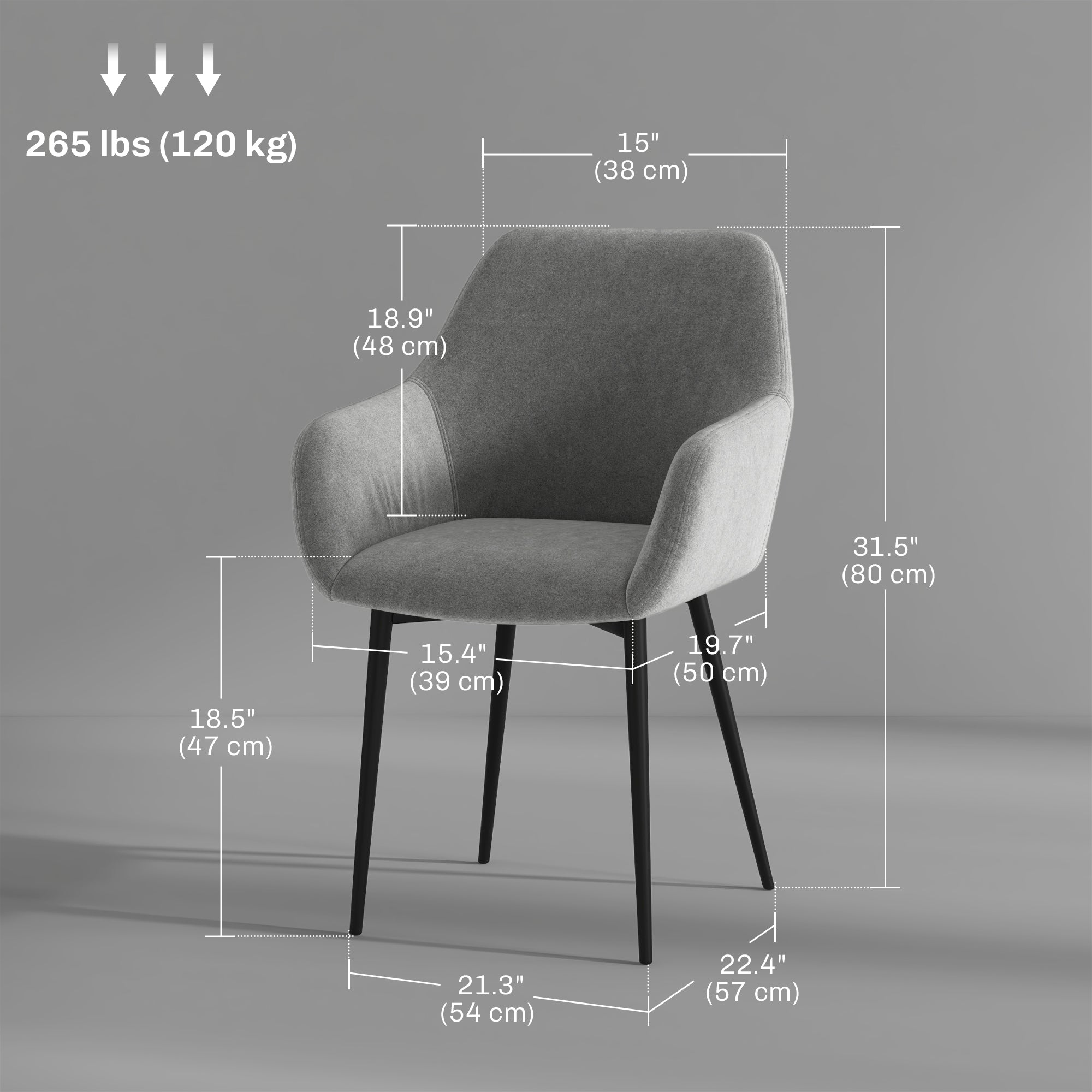Dining Chairs Set of 2 Velvet Dark Grey Armrests-DECOROLALA