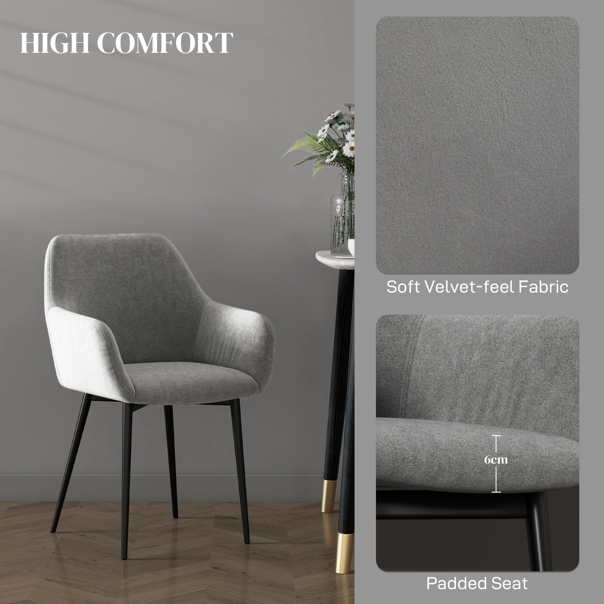 Dining Chairs Set of 2 Velvet Dark Grey Armrests-DECOROLALA