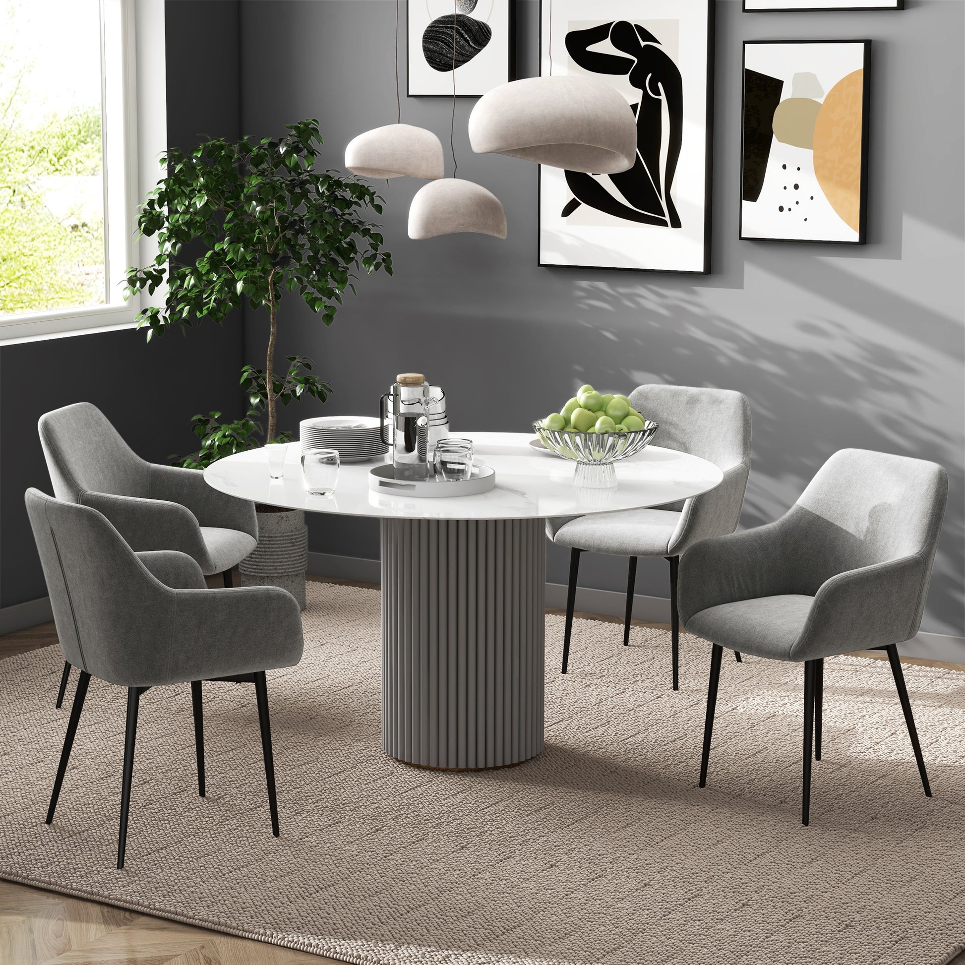 Dining Chairs Set of 2 Velvet Dark Grey Armrests-DECOROLALA
