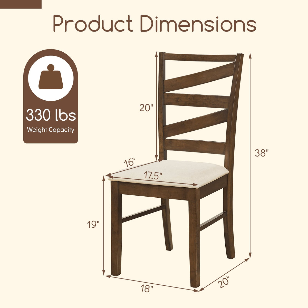 Dining Chairs Set of 2 with Backrests and Rubber Wood Frames-Brown-Dining Chairs-DECOROLALA