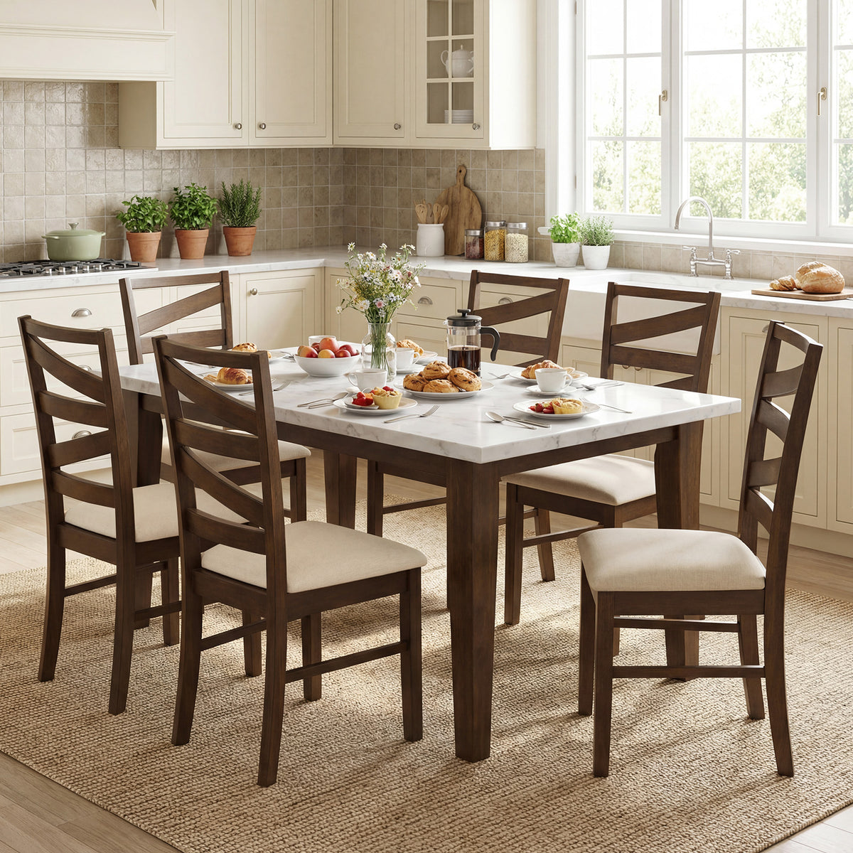 Dining Chairs Set of 2 with Backrests and Rubber Wood Frames-Brown-Dining Chairs-DECOROLALA