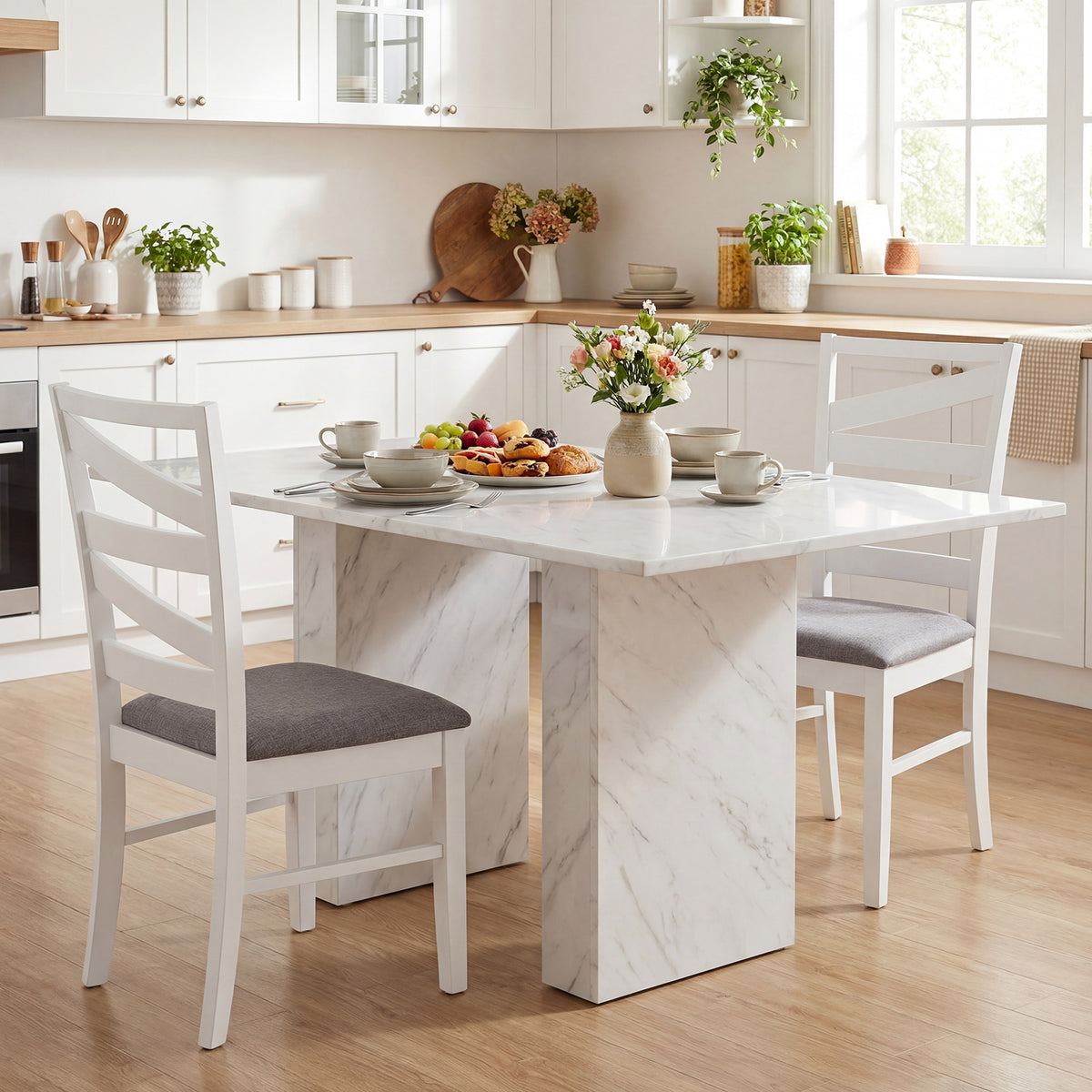 Dining Chairs Set of 2 with Backrests and Rubber Wood Frames-White-Dining Chairs-DECOROLALA