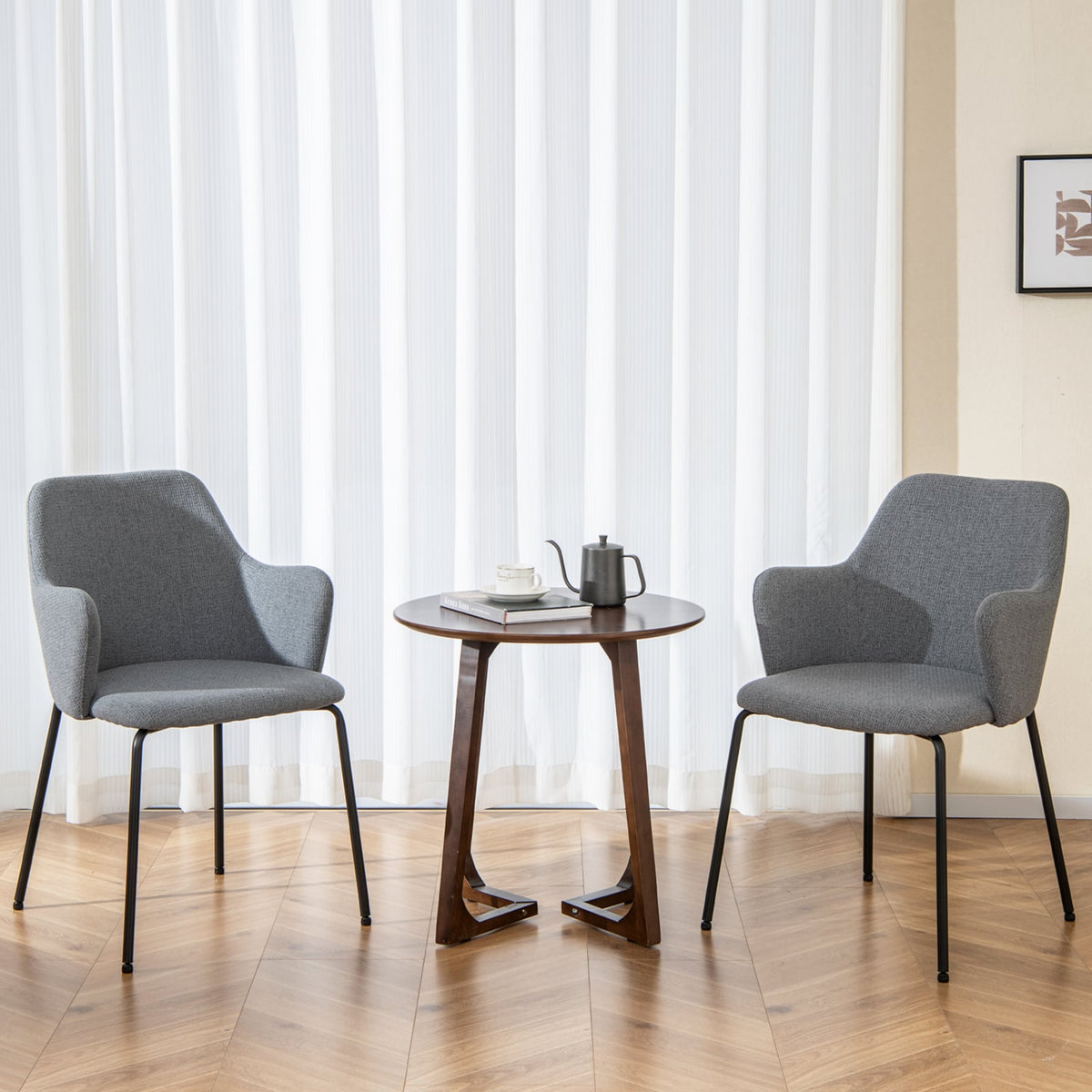 Dining Chairs Set of 2 with Curved Backrest Wide Seat and Armrests-Gray-Dining Chairs-DECOROLALA
