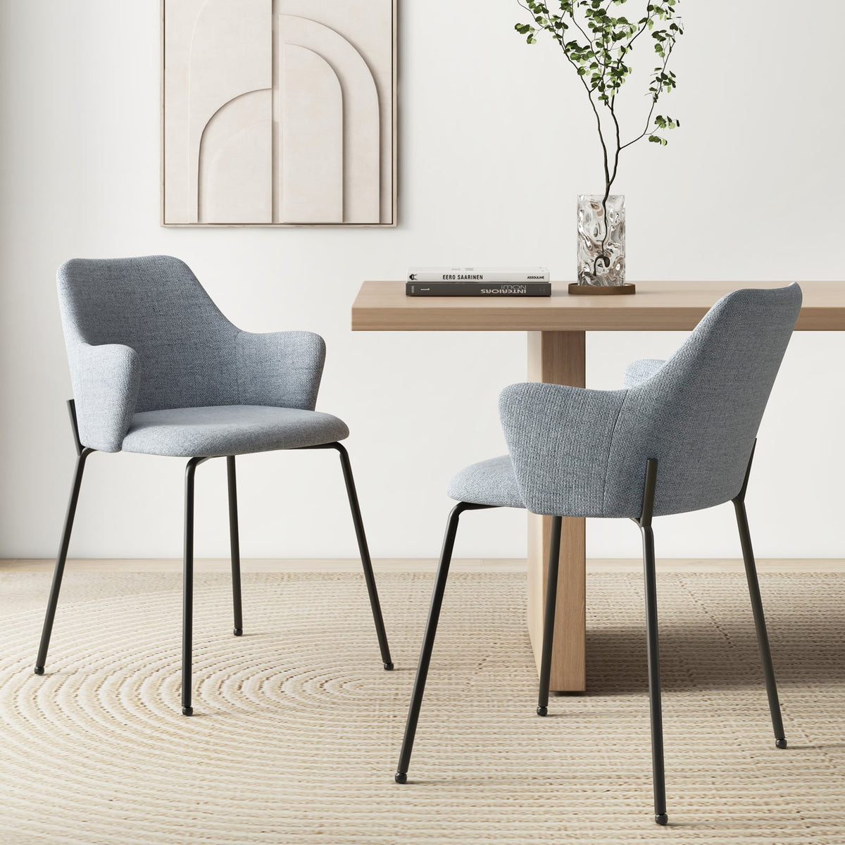 Dining Chairs Set of 2 with Curved Backrest Wide Seat and Armrests-Gray-Dining Chairs-DECOROLALA