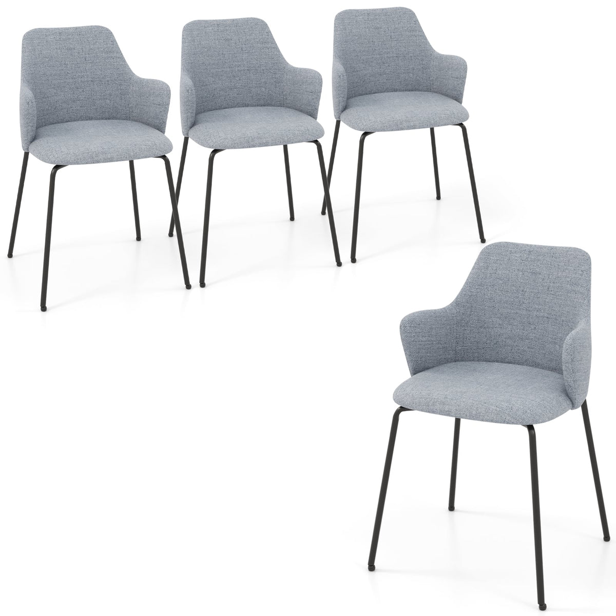 Dining Chairs Set of 2 with Curved Backrest Wide Seat and Armrests-Gray-Dining Chairs-DECOROLALA