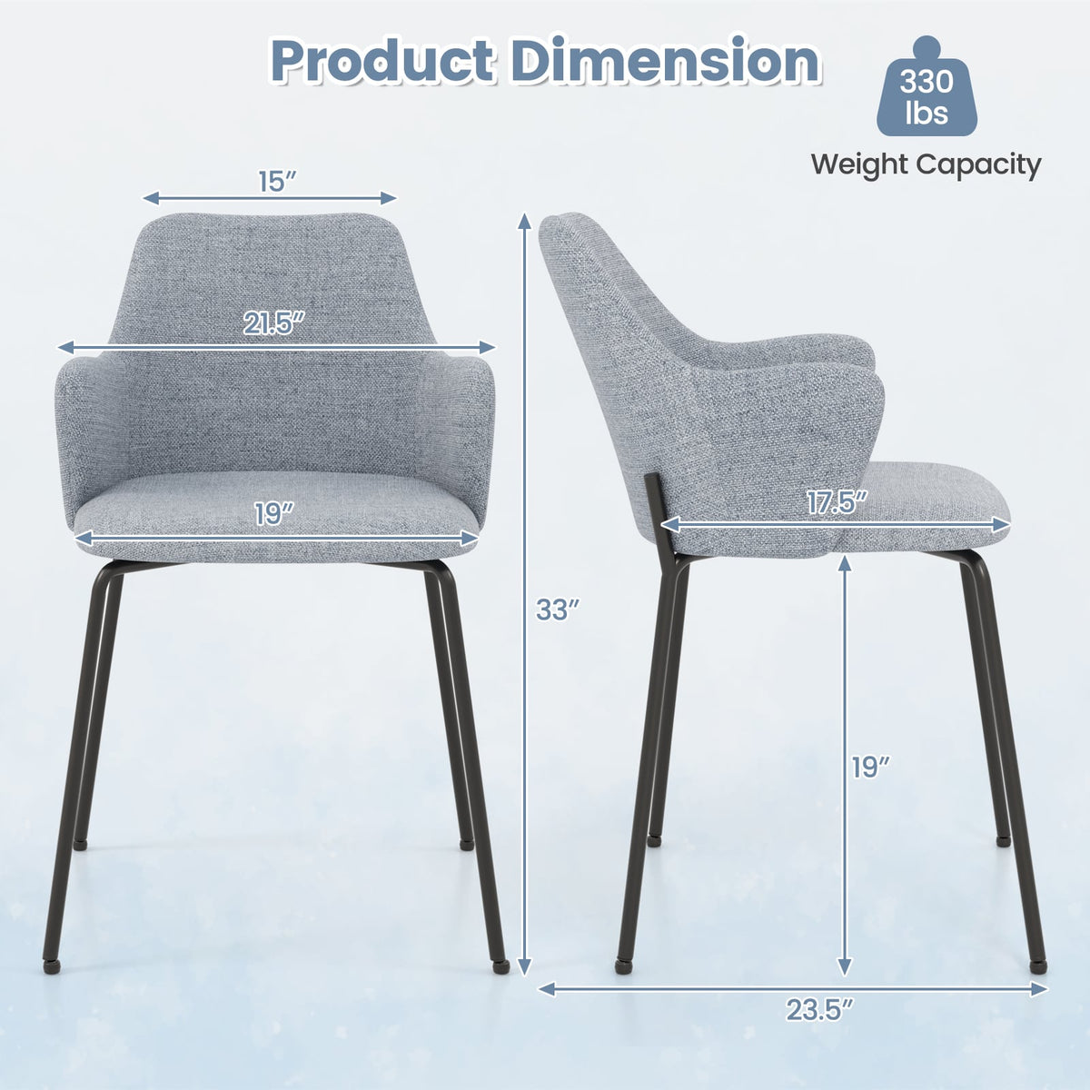 Dining Chairs Set of 2 with Curved Backrest Wide Seat and Armrests-Gray-Dining Chairs-DECOROLALA