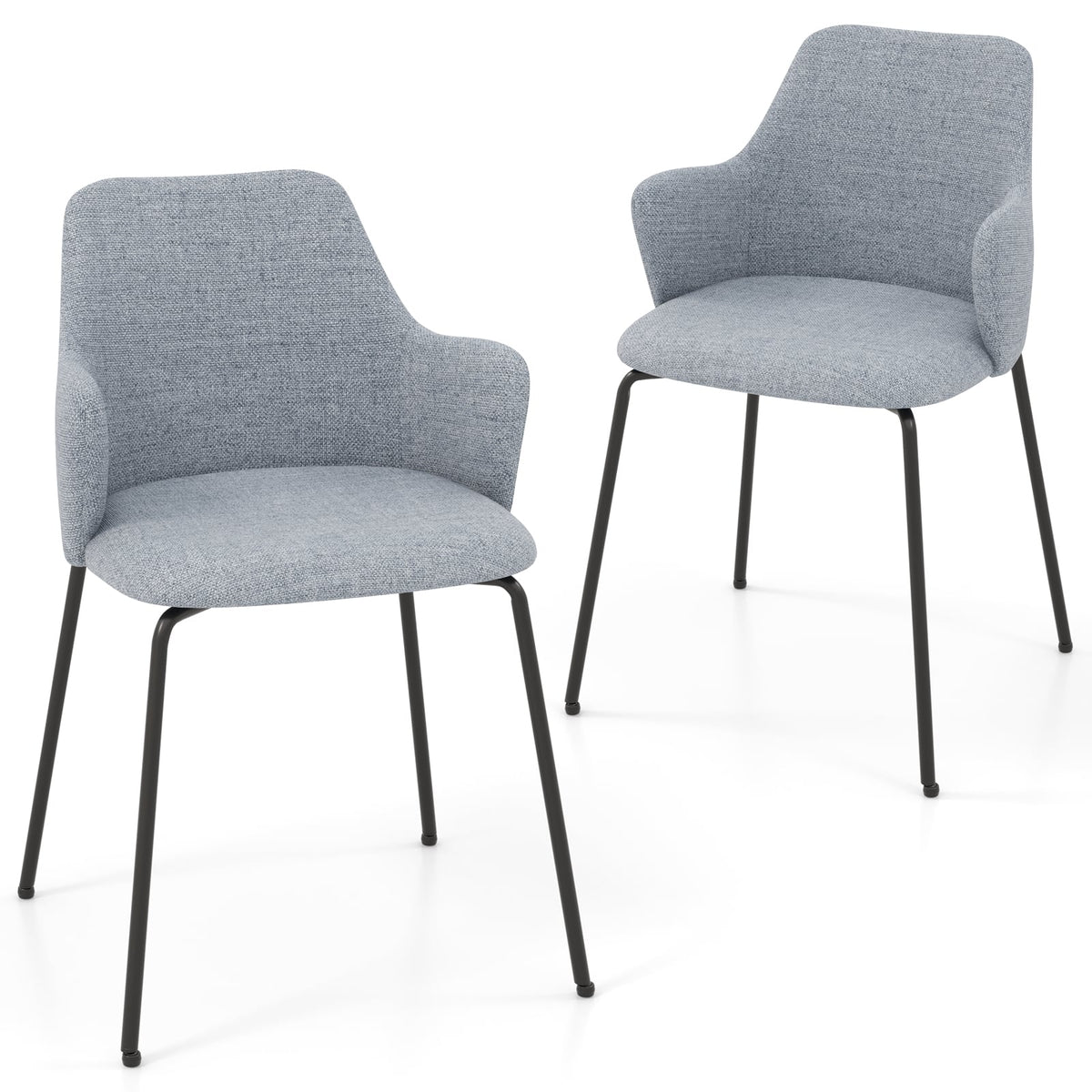 Dining Chairs Set of 2 with Curved Backrest Wide Seat and Armrests-Gray-Dining Chairs-DECOROLALA