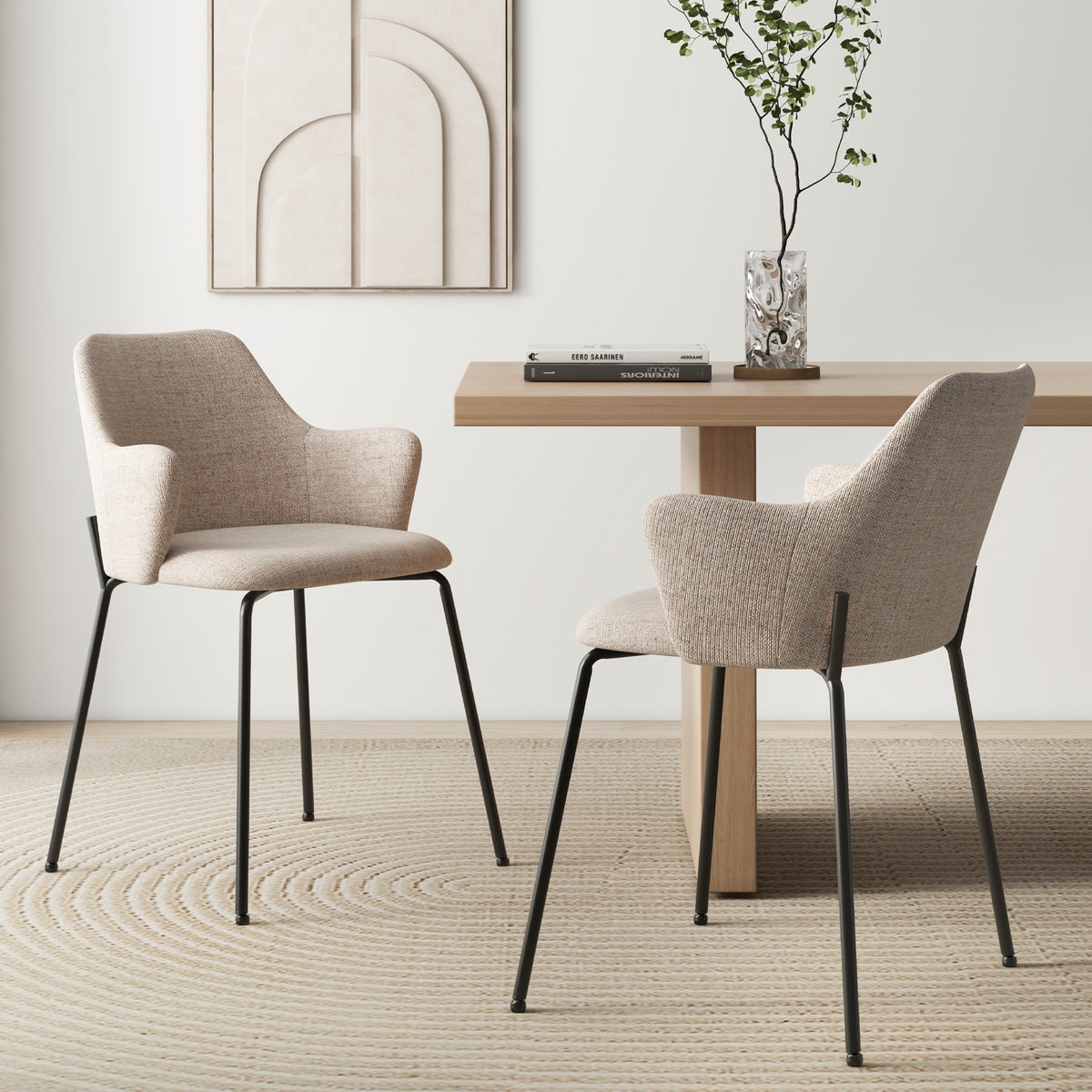 Dining Chairs Set of 2 with Curved Backrest Wide Seat and Armrests-White-Dining Chairs-DECOROLALA