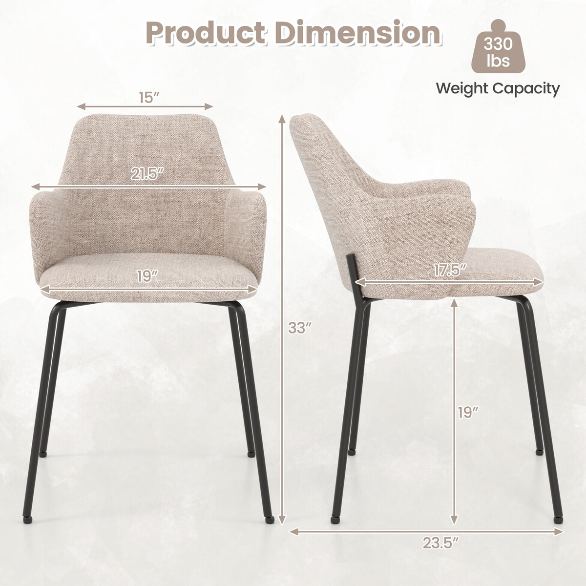 Dining Chairs Set of 2 with Curved Backrest Wide Seat and Armrests-White-Dining Chairs-DECOROLALA