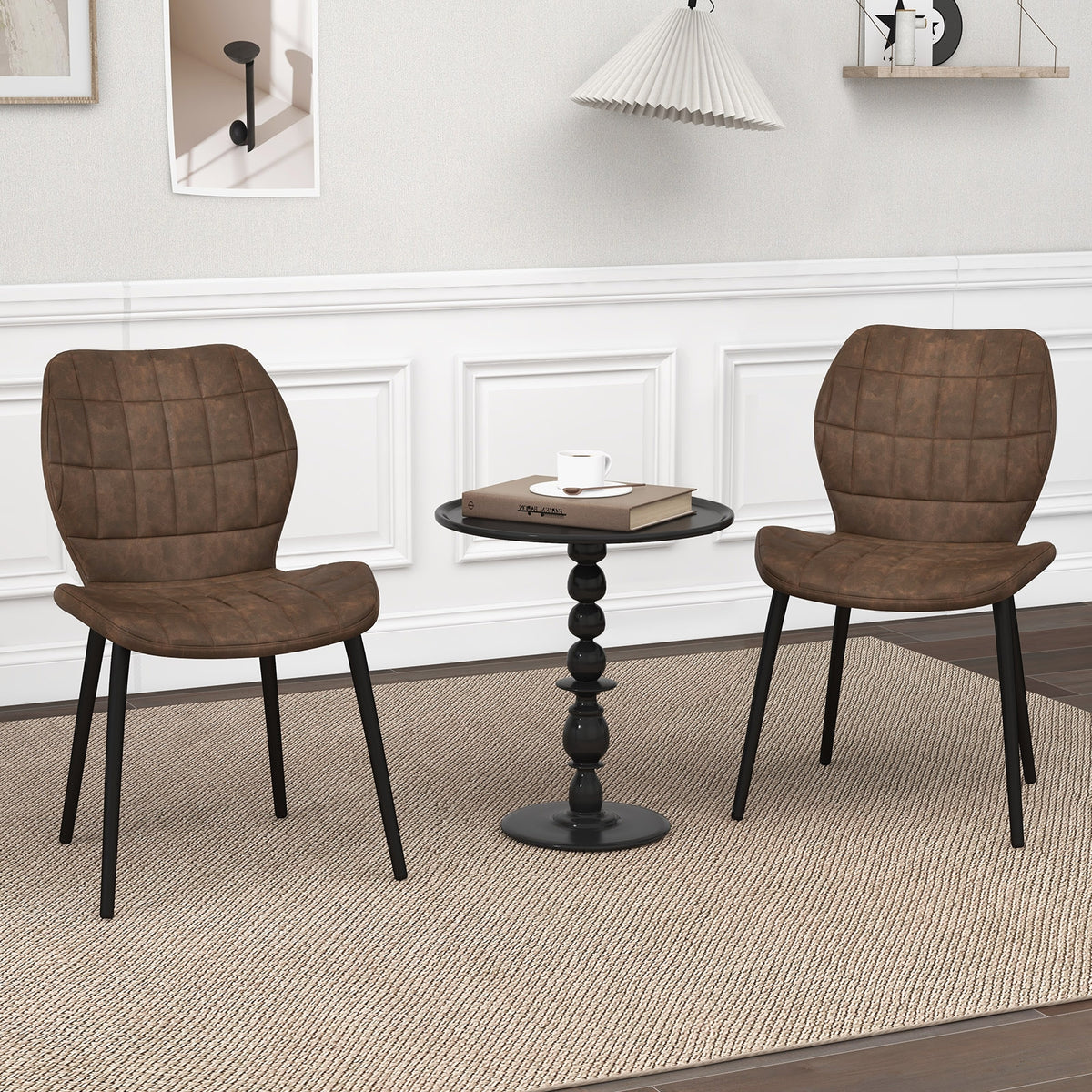 Dining Chairs Set of 2 with Padded Back Metal Legs and Adjustable Foot Pads-Brown-Dining Chairs-DECOROLALA
