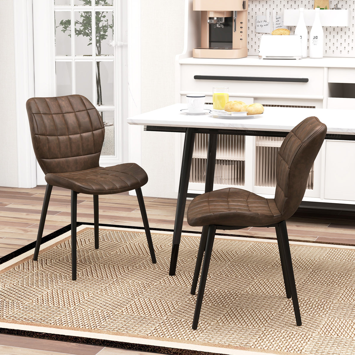 Dining Chairs Set of 2 with Padded Back Metal Legs and Adjustable Foot Pads-Brown-Dining Chairs-DECOROLALA