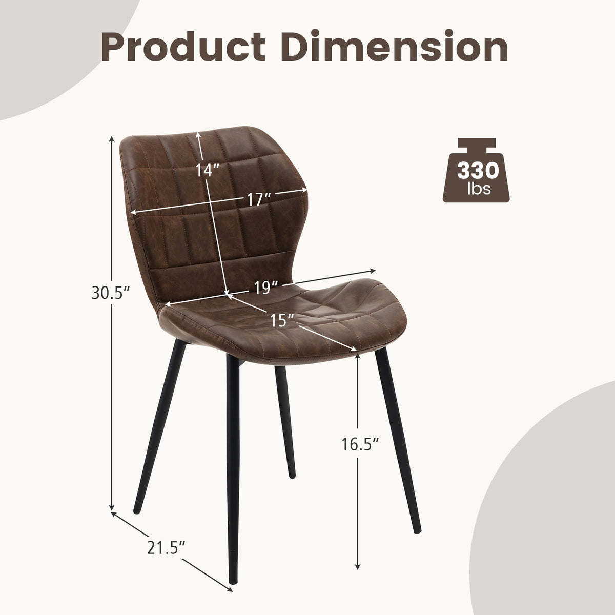 Dining Chairs Set of 2 with Padded Back Metal Legs and Adjustable Foot Pads-Brown-Dining Chairs-DECOROLALA