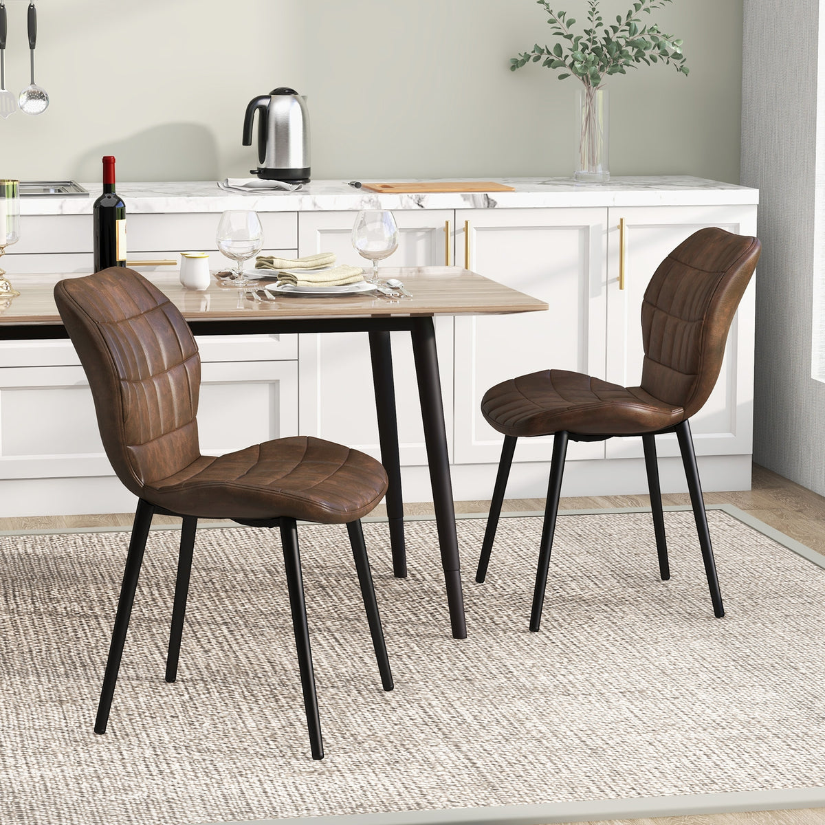Dining Chairs Set of 2 with Padded Back Metal Legs and Adjustable Foot Pads-Brown-Dining Chairs-DECOROLALA