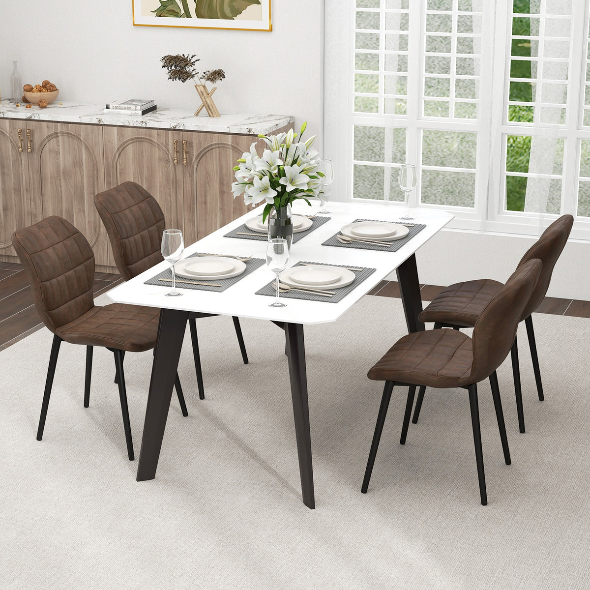 Dining Chairs Set of 2 with Padded Back Metal Legs and Adjustable Foot Pads-Brown-Dining Chairs-DECOROLALA
