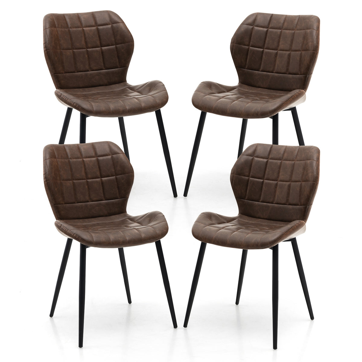 Dining Chairs Set of 2 with Padded Back Metal Legs and Adjustable Foot Pads-Brown-Dining Chairs-DECOROLALA