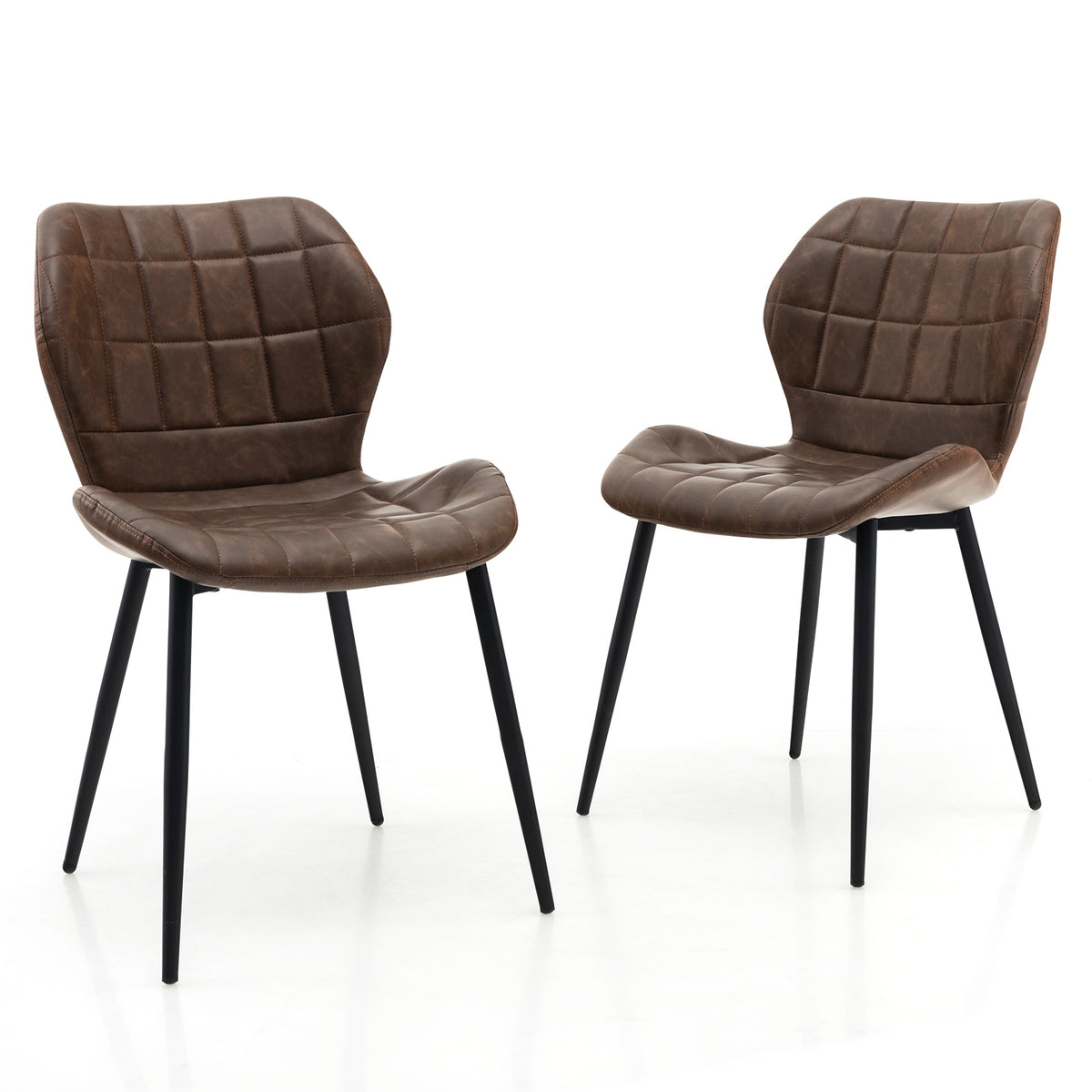 Dining Chairs Set of 2 with Padded Back Metal Legs and Adjustable Foot Pads-Brown-Dining Chairs-DECOROLALA