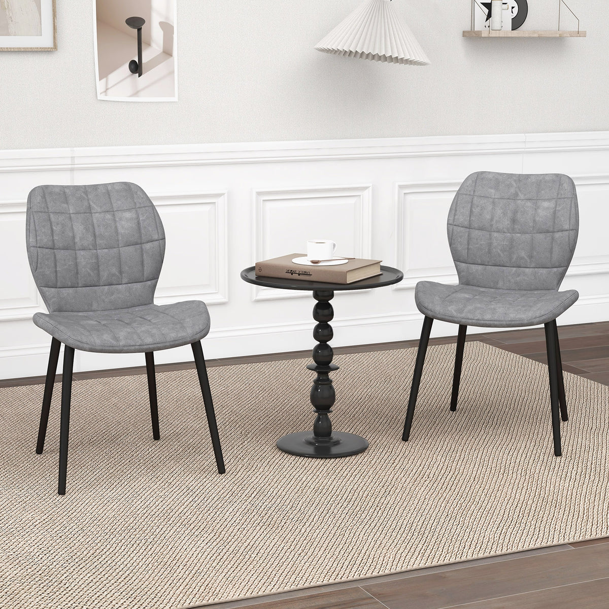 Dining Chairs Set of 2 with Padded Back Metal Legs and Adjustable Foot Pads-Gray-Dining Chairs-DECOROLALA