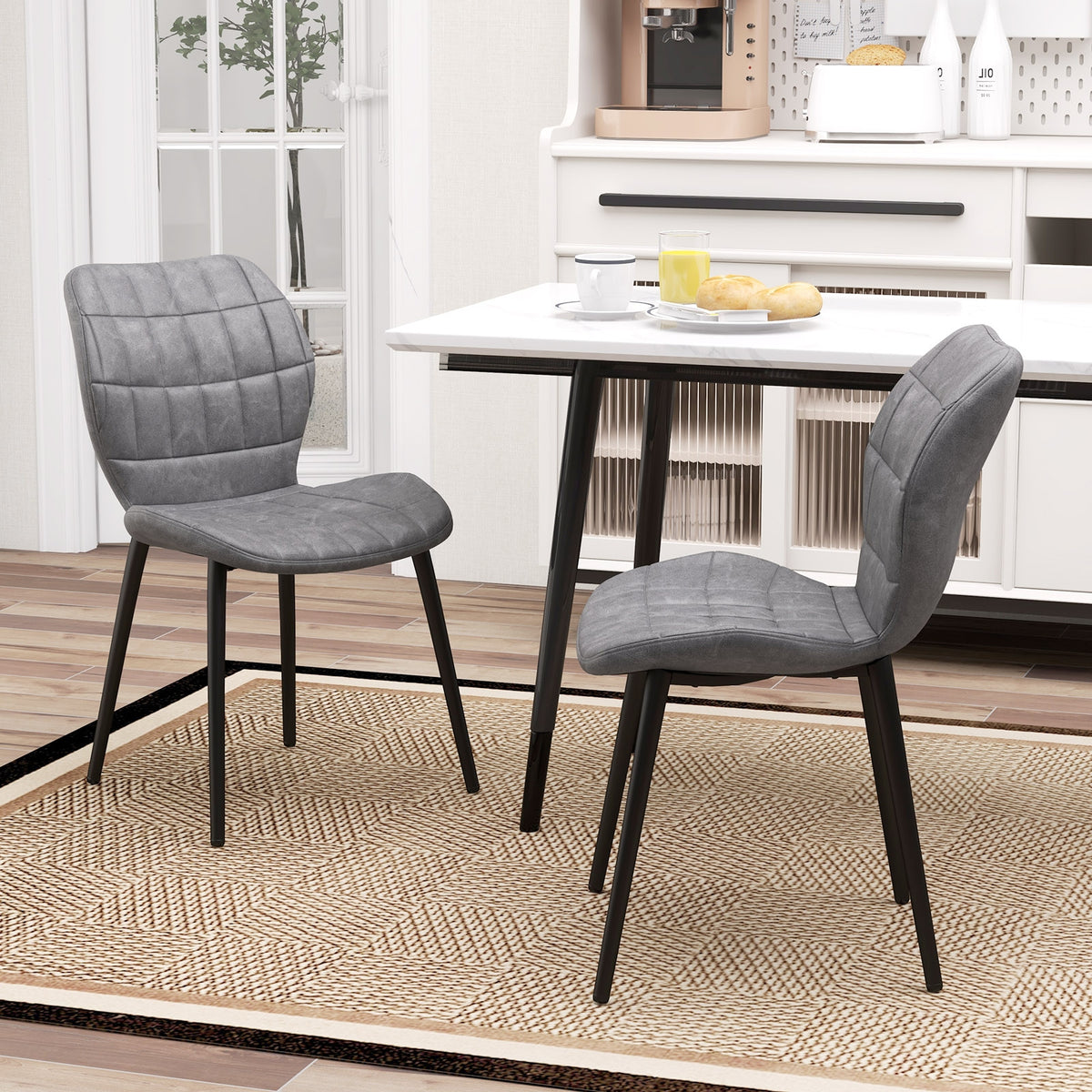 Dining Chairs Set of 2 with Padded Back Metal Legs and Adjustable Foot Pads-Gray-Dining Chairs-DECOROLALA