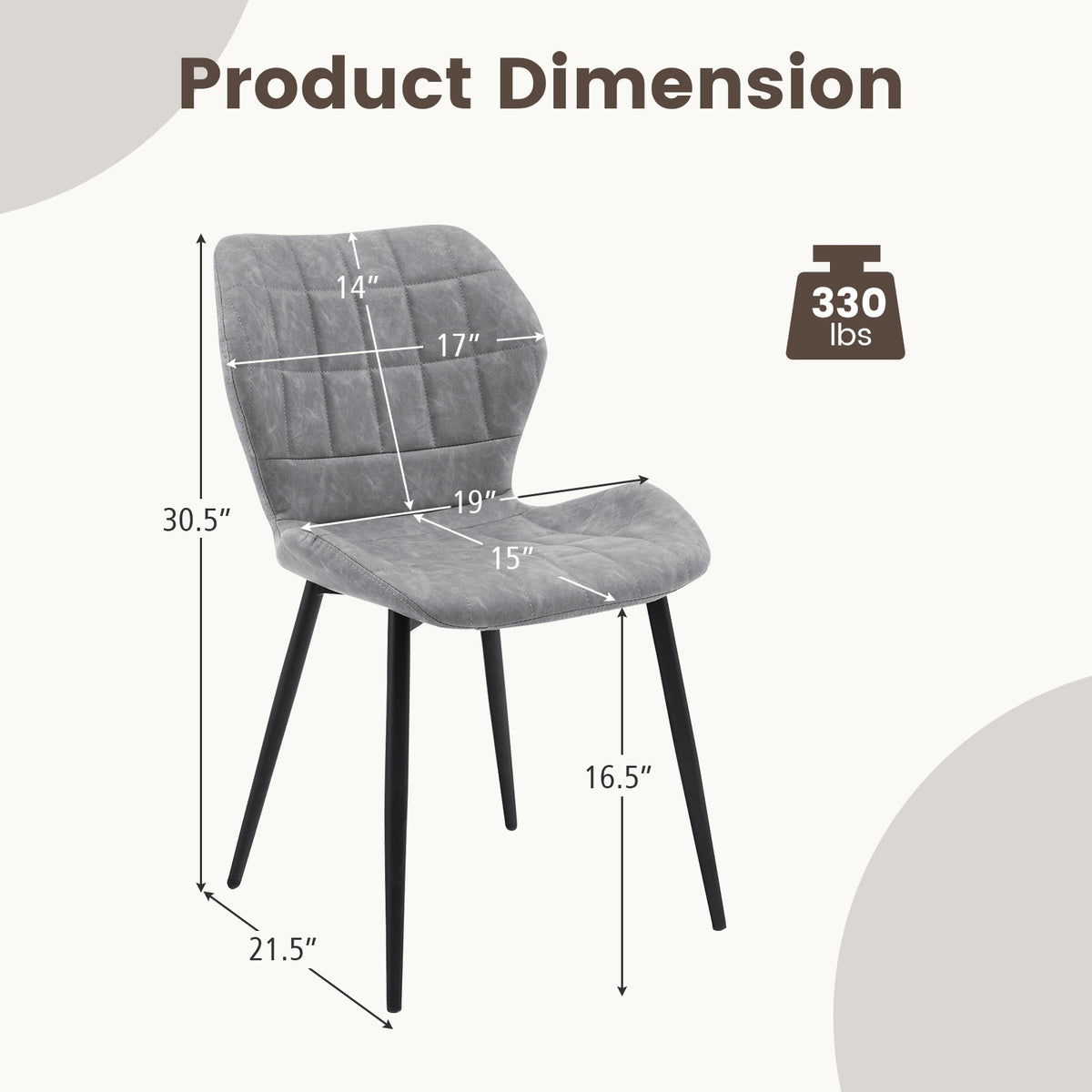 Dining Chairs Set of 2 with Padded Back Metal Legs and Adjustable Foot Pads-Gray-Dining Chairs-DECOROLALA
