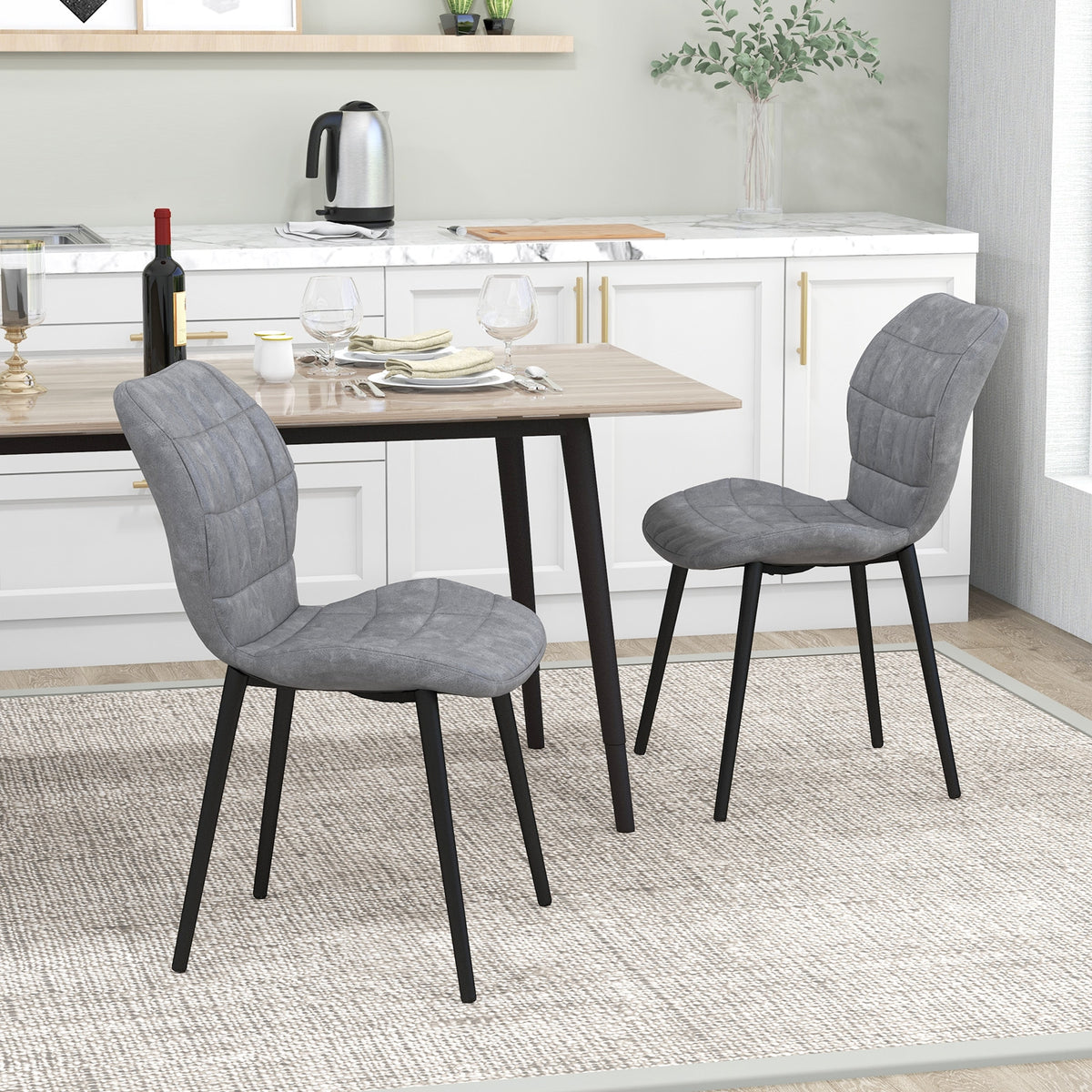 Dining Chairs Set of 2 with Padded Back Metal Legs and Adjustable Foot Pads-Gray-Dining Chairs-DECOROLALA