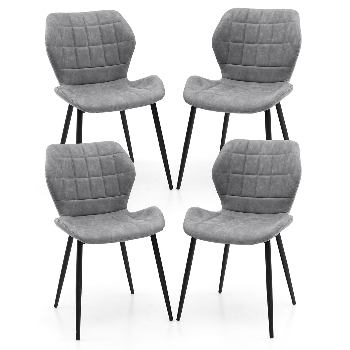 Dining Chairs Set of 2 with Padded Back Metal Legs and Adjustable Foot Pads-Gray-Dining Chairs-DECOROLALA