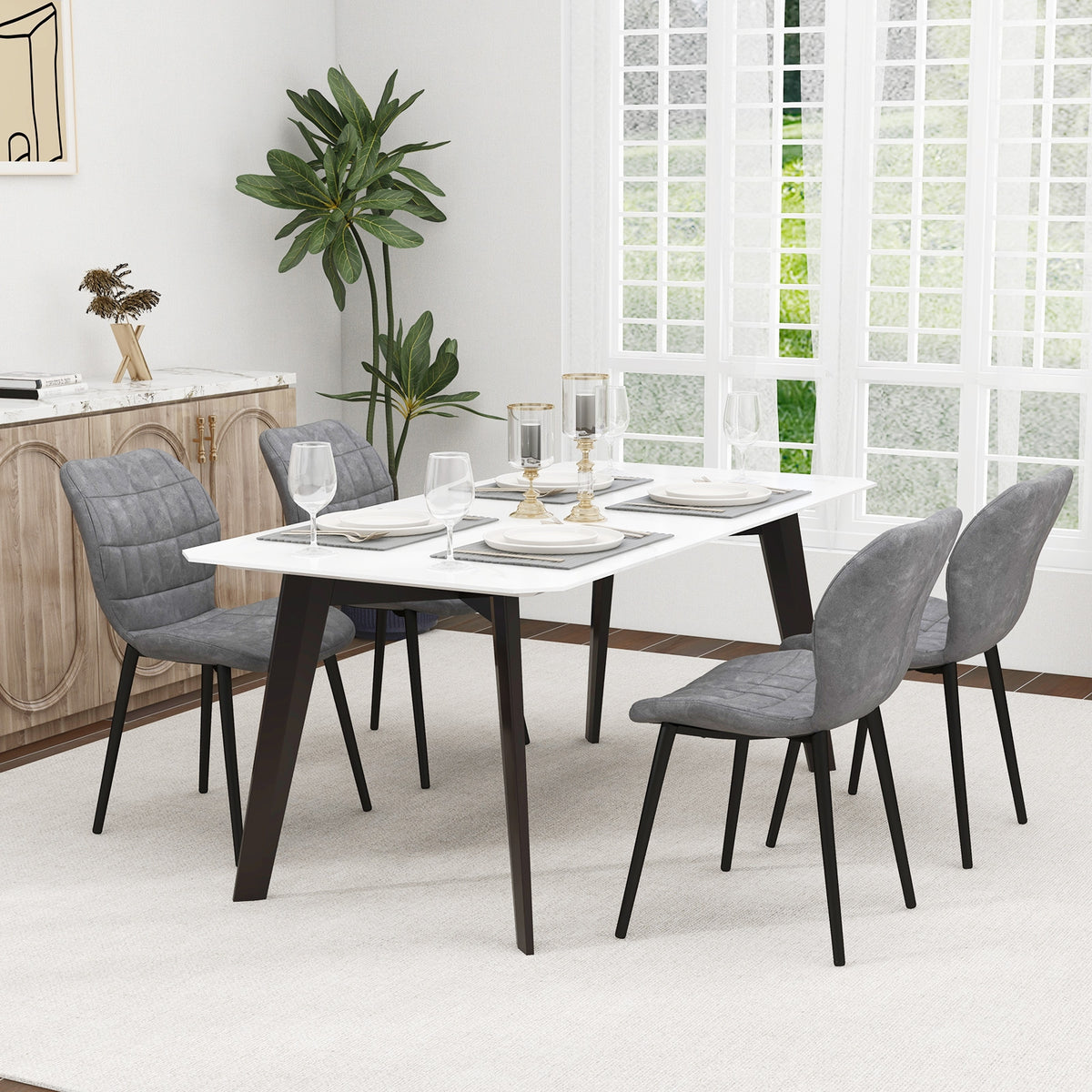 Dining Chairs Set of 2 with Padded Back Metal Legs and Adjustable Foot Pads-Gray-Dining Chairs-DECOROLALA