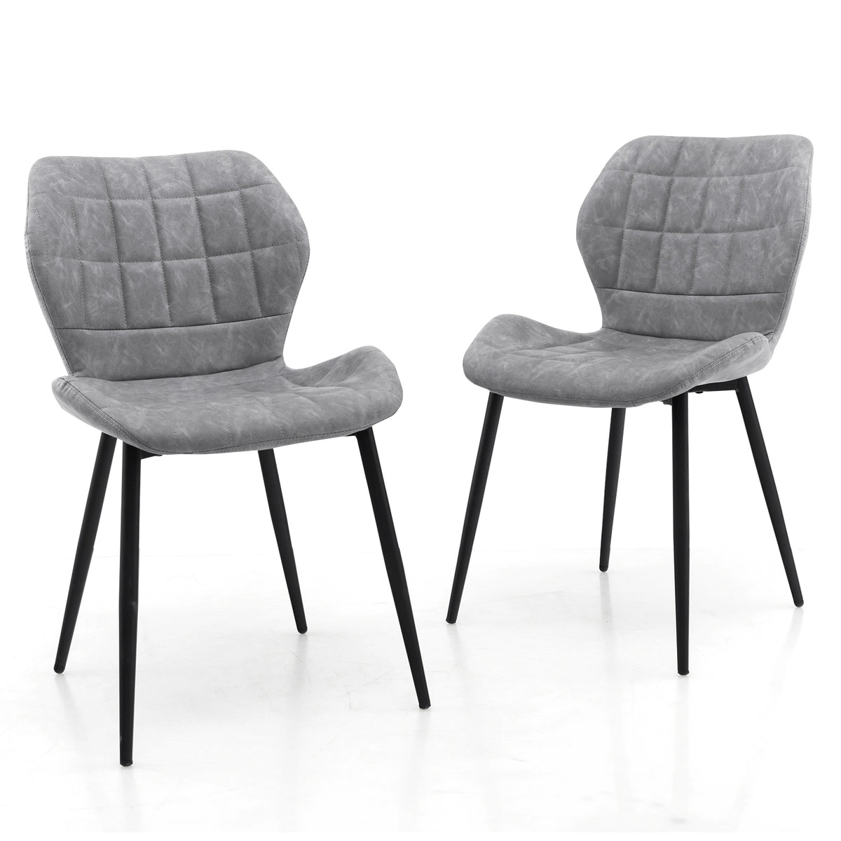 Dining Chairs Set of 2 with Padded Back Metal Legs and Adjustable Foot Pads-Gray-Dining Chairs-DECOROLALA