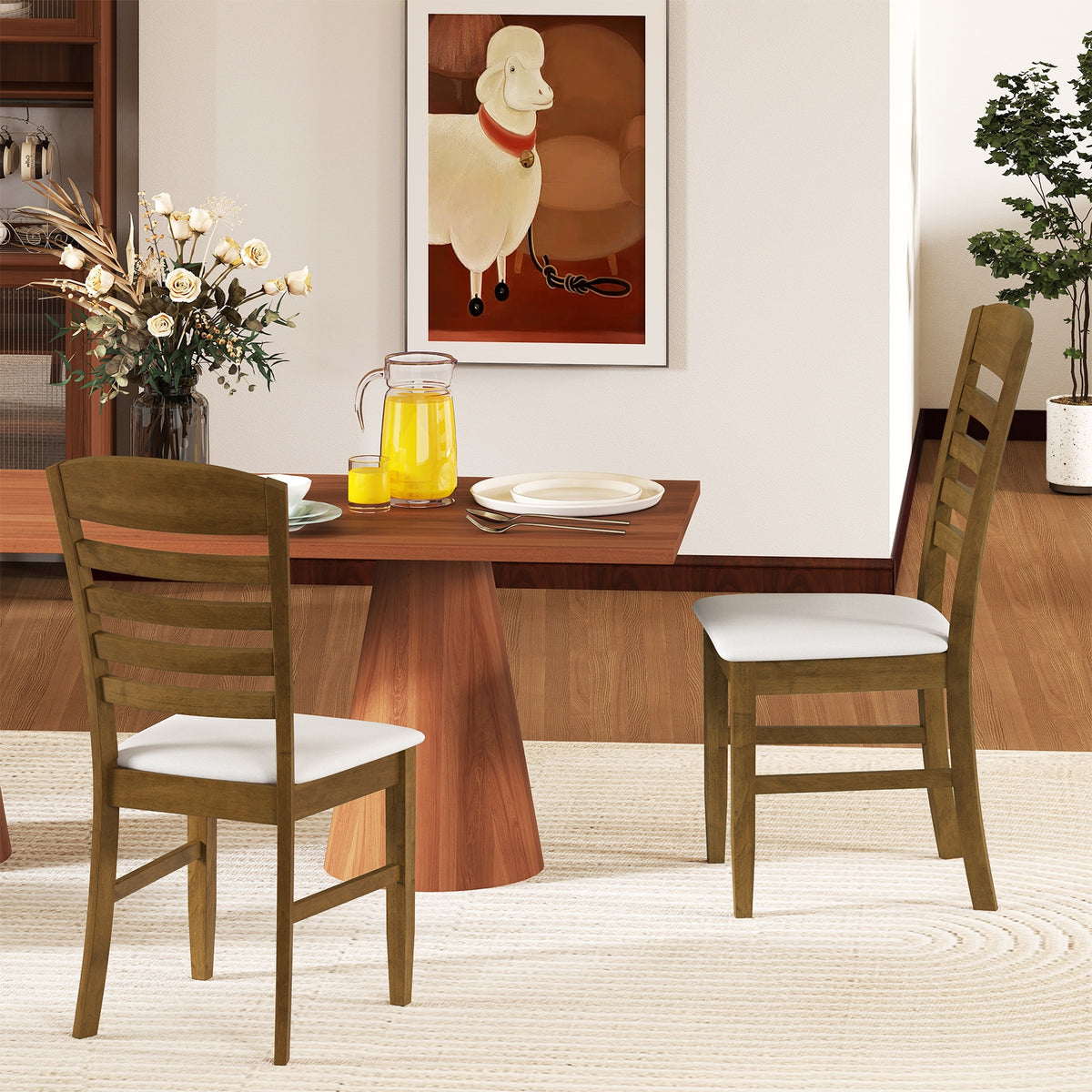 Dining Chairs Set of 2 with Rubber Wood Frame and Padded Seat-Walnut-Dining Chairs-DECOROLALA