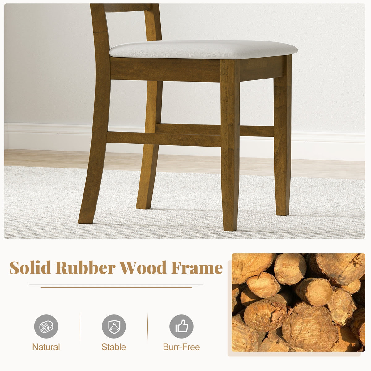Dining Chairs Set of 2 with Rubber Wood Frame and Padded Seat-Walnut-Dining Chairs-DECOROLALA