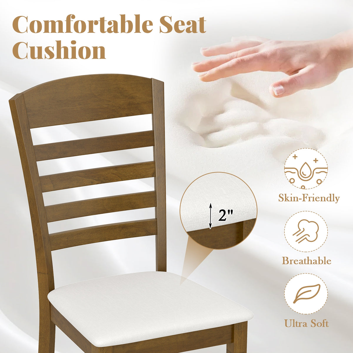 Dining Chairs Set of 2 with Rubber Wood Frame and Padded Seat-Walnut-Dining Chairs-DECOROLALA