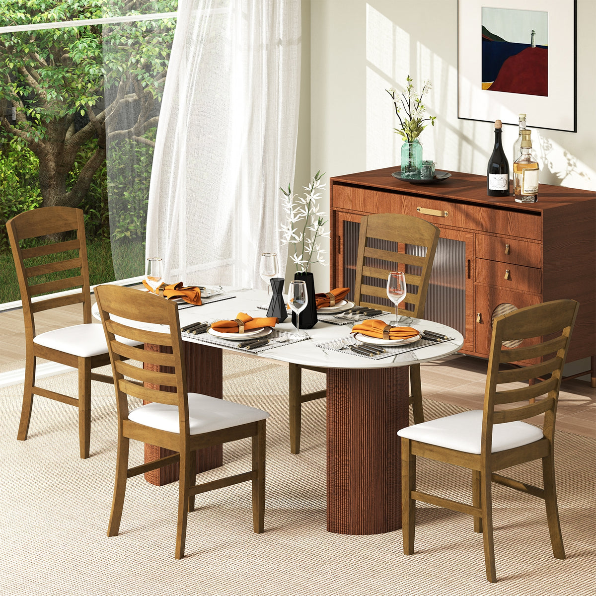 Dining Chairs Set of 2 with Rubber Wood Frame and Padded Seat-Walnut-Dining Chairs-DECOROLALA